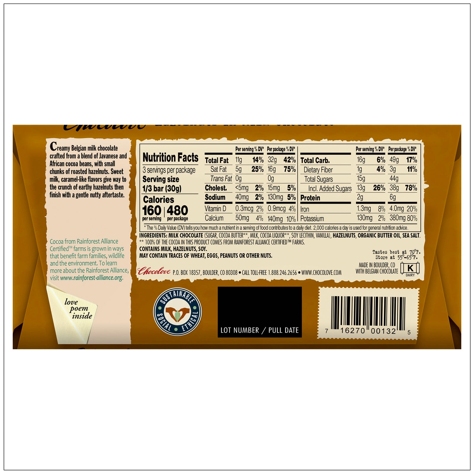 Whole roasted hazelnuts coated in rich, creamy milk chocolate for a delicious crunchy and sweet treat. Buy it Alive Herbals