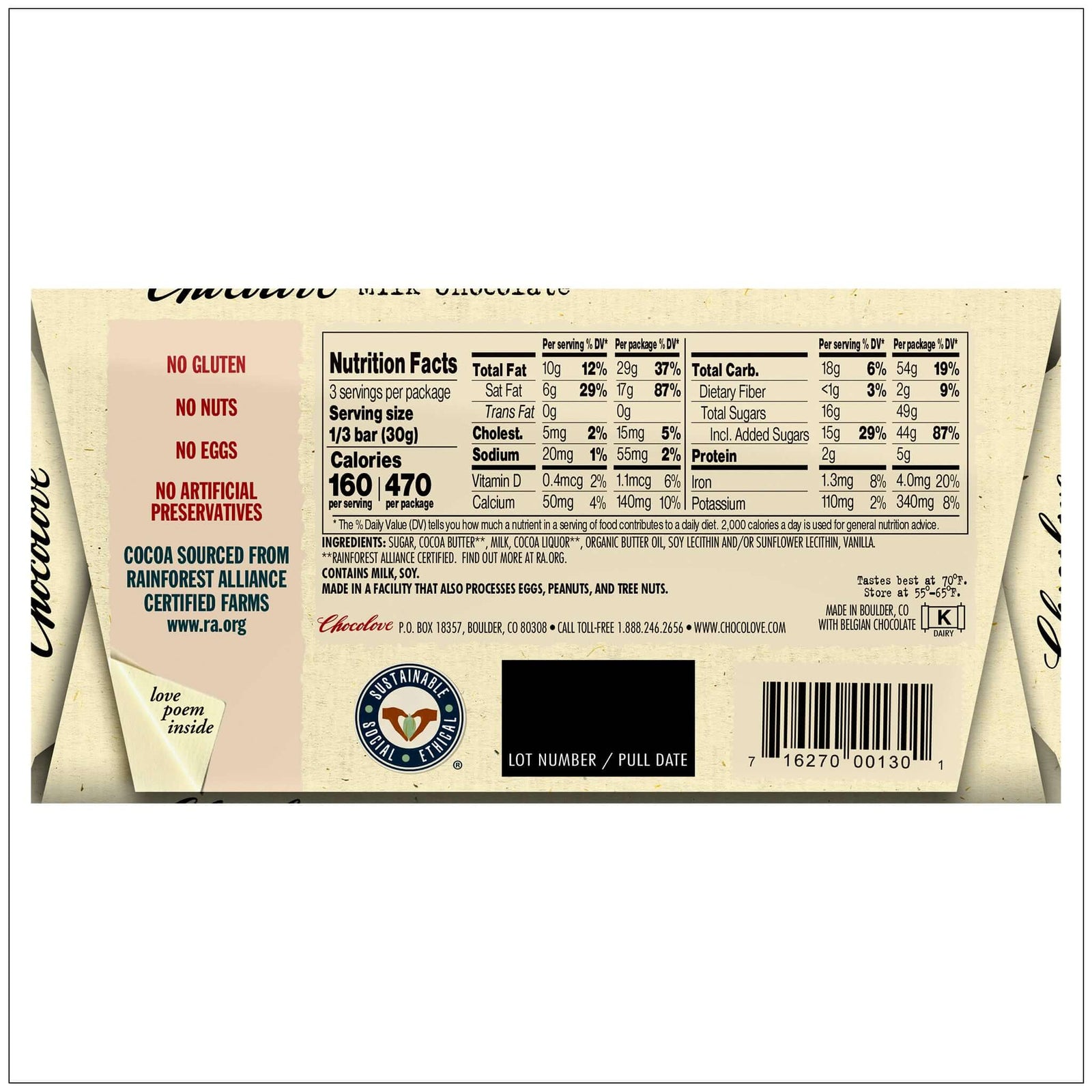 Smooth and creamy milk chocolate bar with a rich, velvety texture perfect for snacking or gifting. Buy it Alive Herbals.