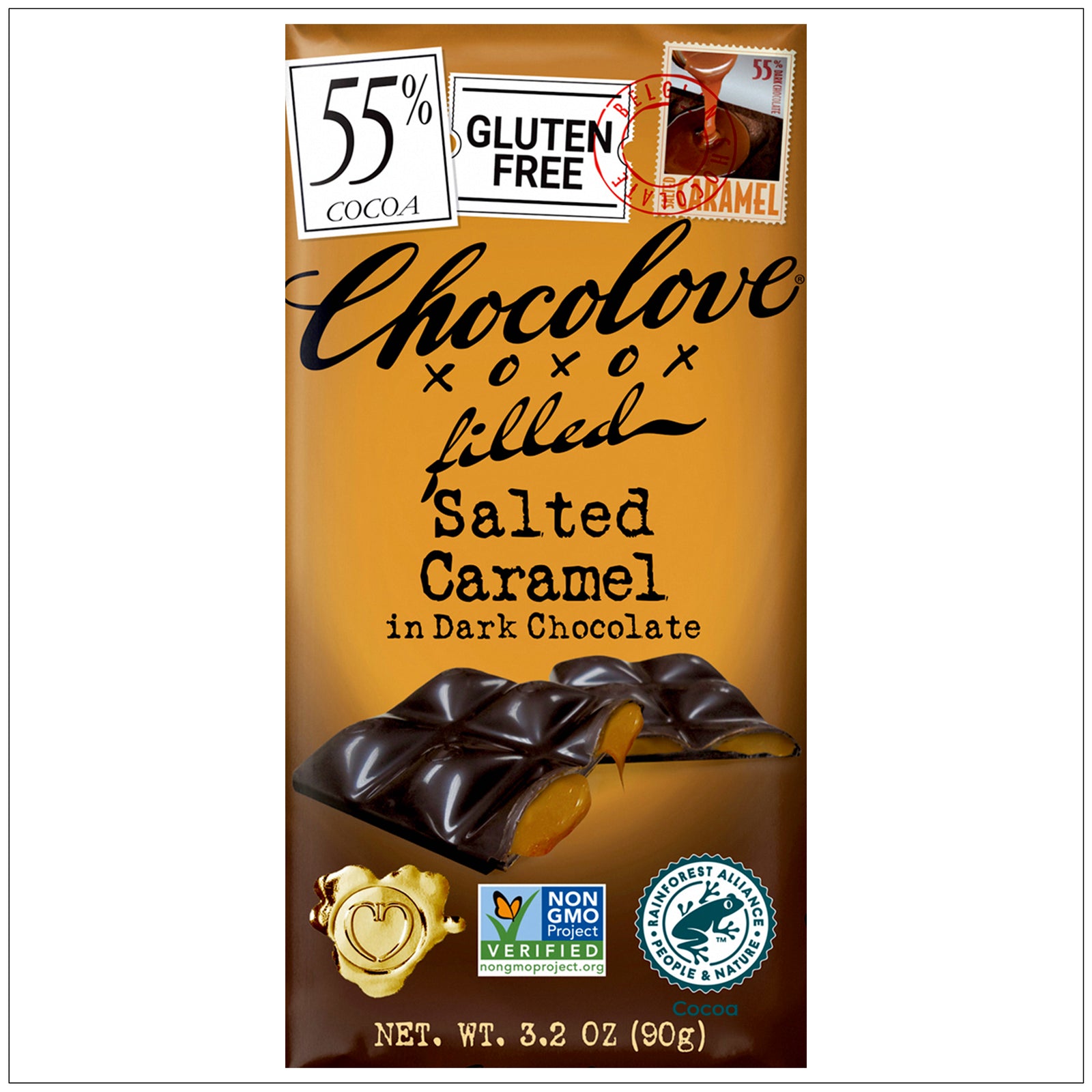 Rich dark chocolate filled with gooey salted caramel for a luxurious sweet and salty indulgence.