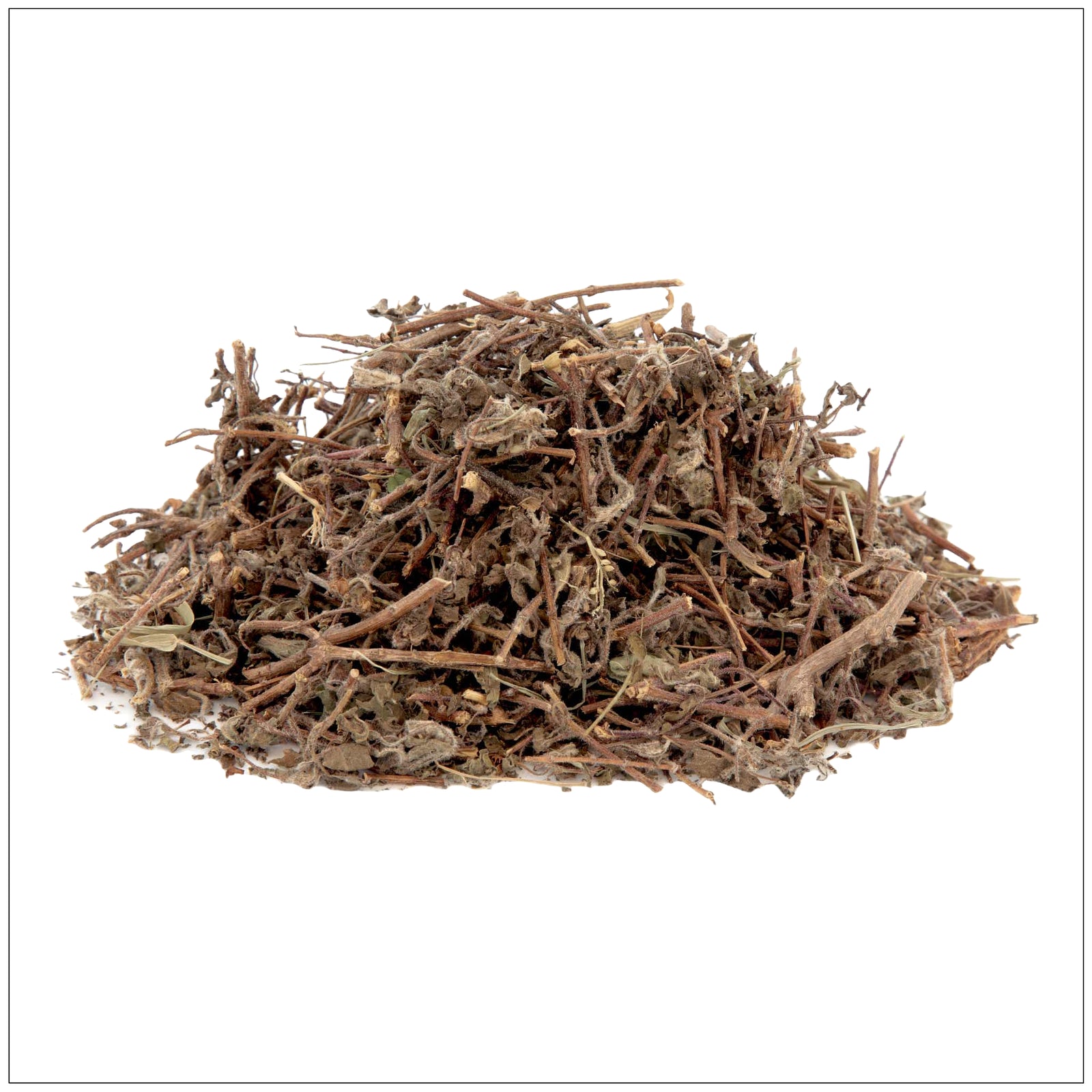 Cup of organic Holy Basil Tea with fresh tulsi leaves on a wooden table for calming and stress relief.