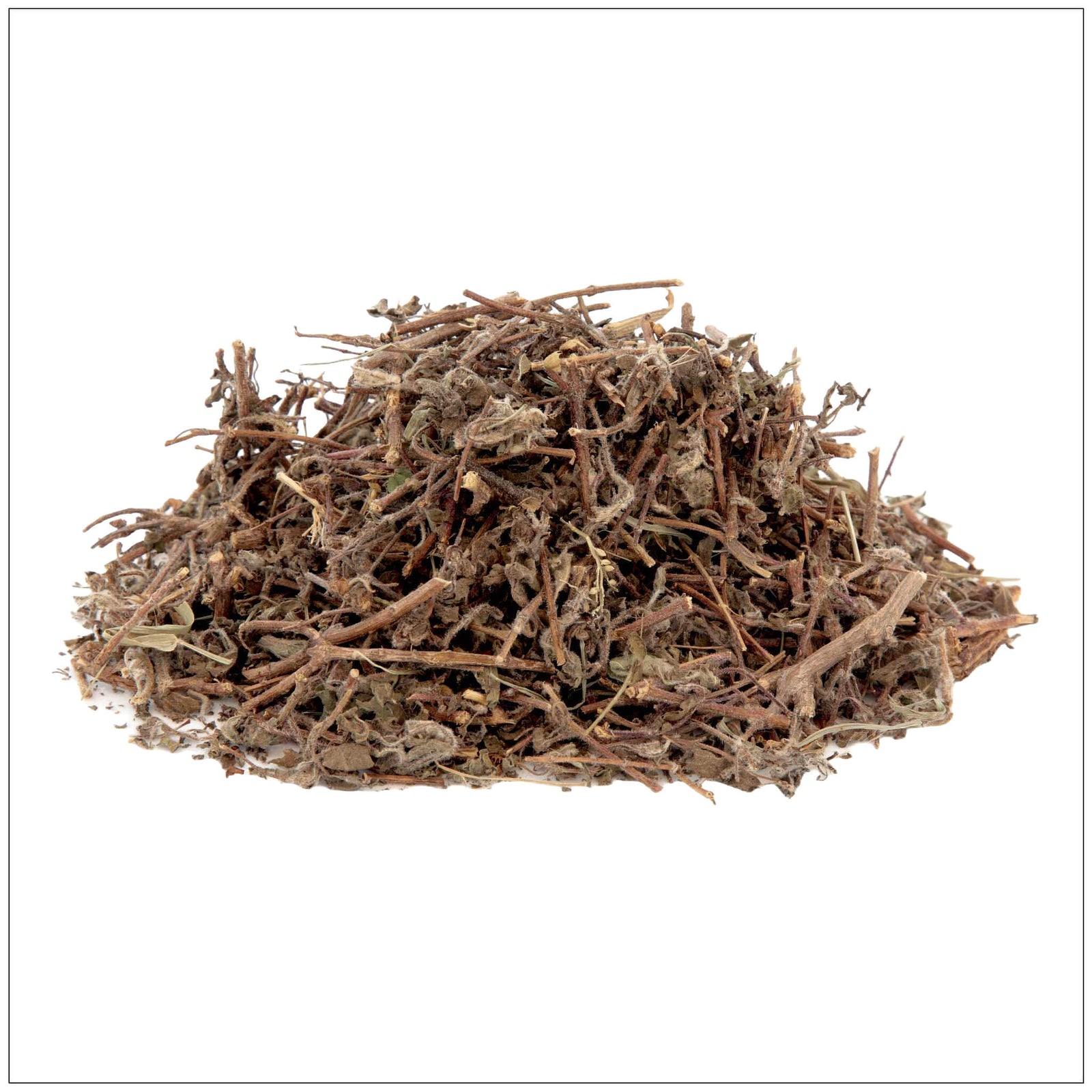 Cup of organic Holy Basil Tea with fresh tulsi leaves on a wooden table for calming and stress relief.