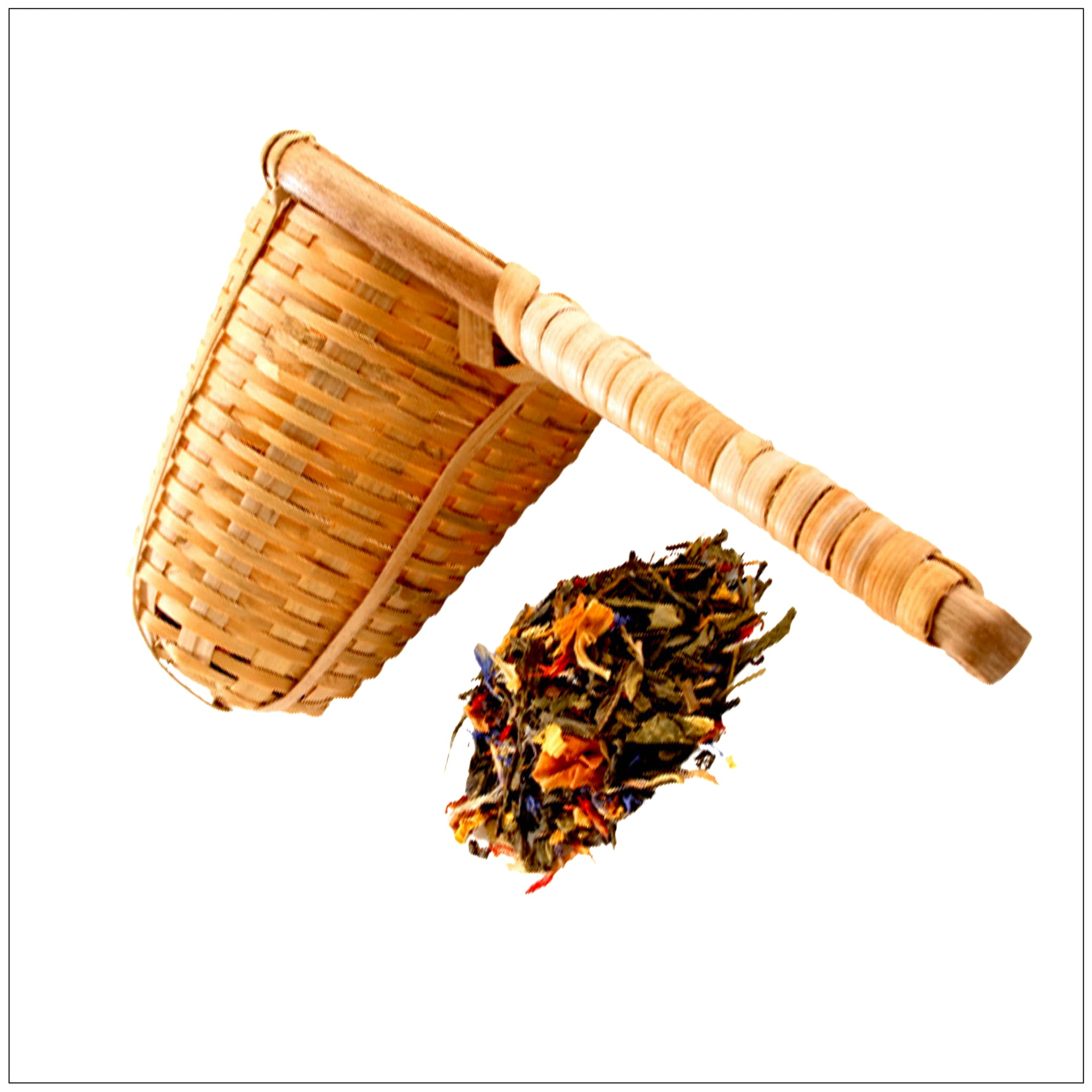 Eco-friendly bamboo tea strainer for loose leaf brewing, handcrafted for a natural and sustainable tea ritual.