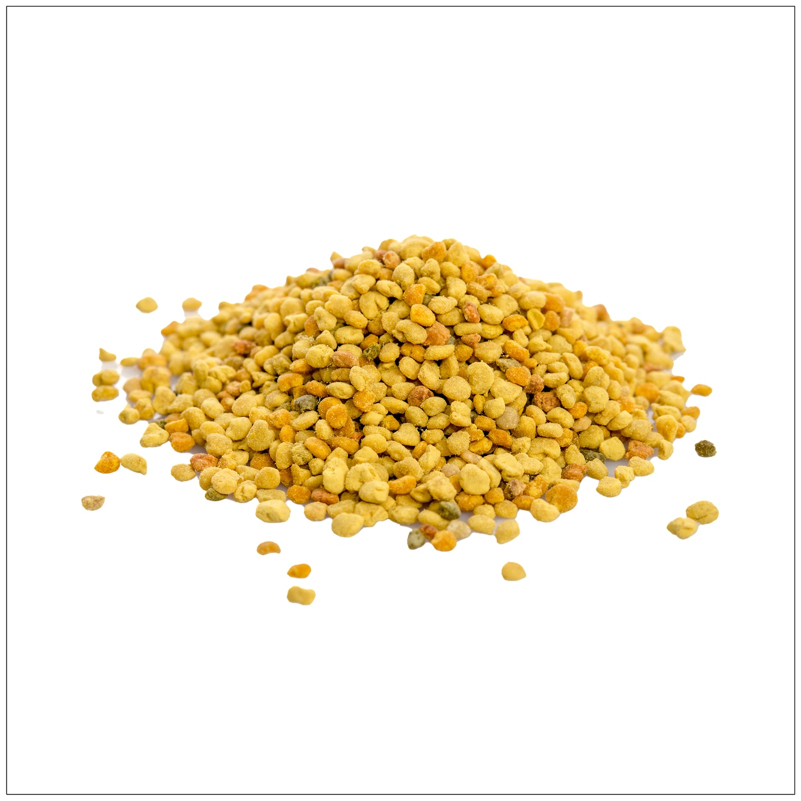 Golden bee pollen granules rich in nutrients, ideal for smoothies, immune support, and natural energy.