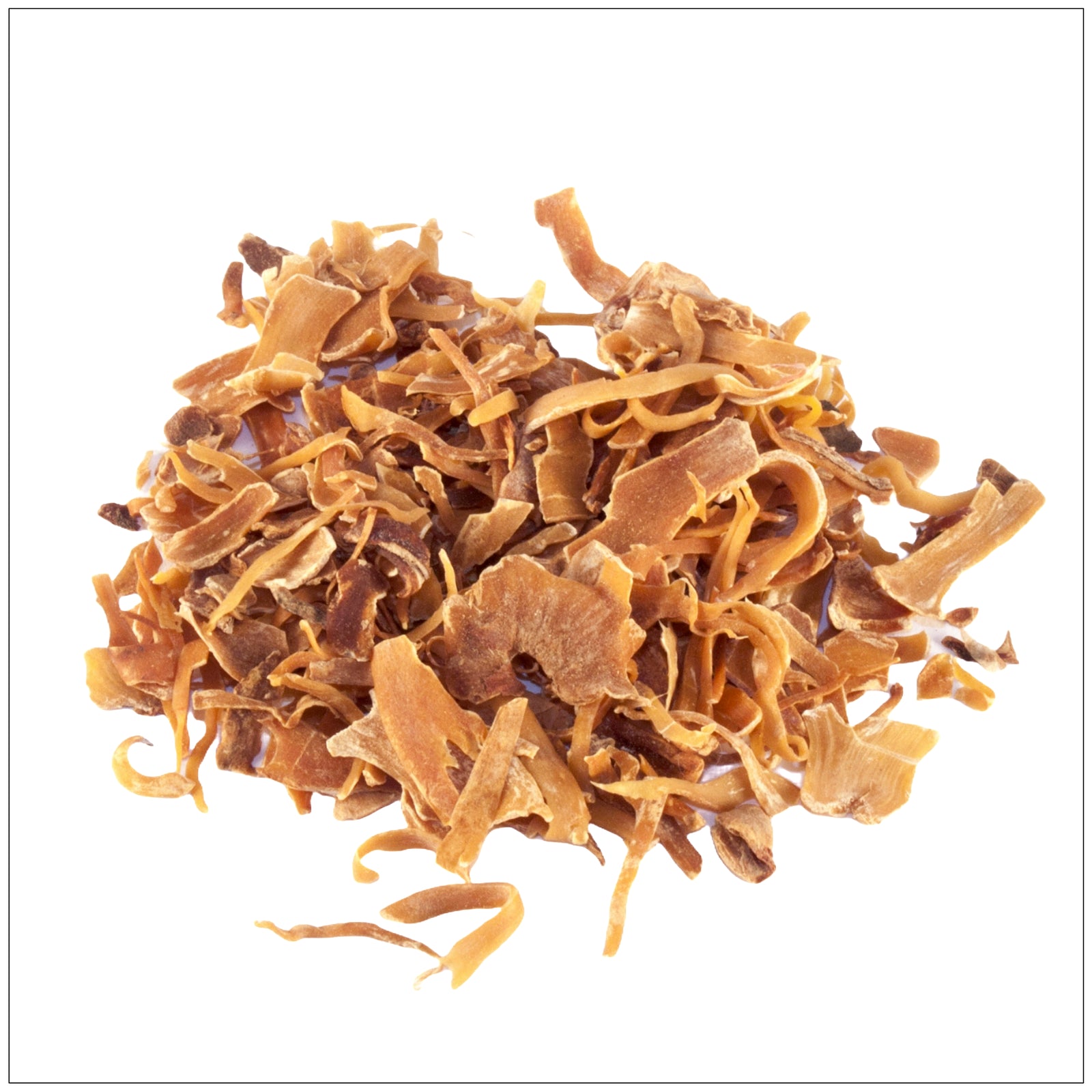 Dried bitter orange peel slices on a wooden surface, used in herbal remedies and culinary applications.