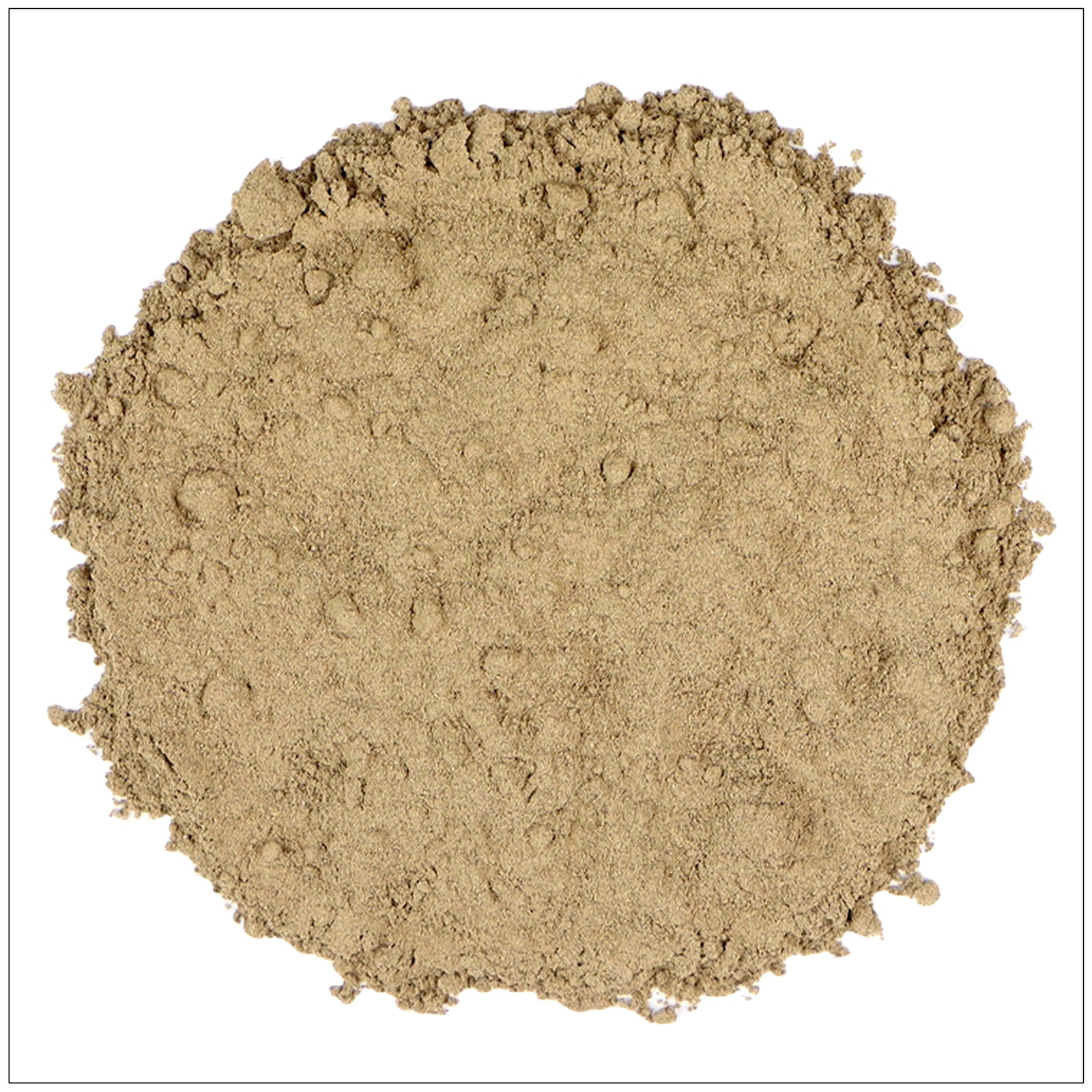 Finely ground black cohosh root powder in a wooden bowl, used for natural wellness and herbal supplements.