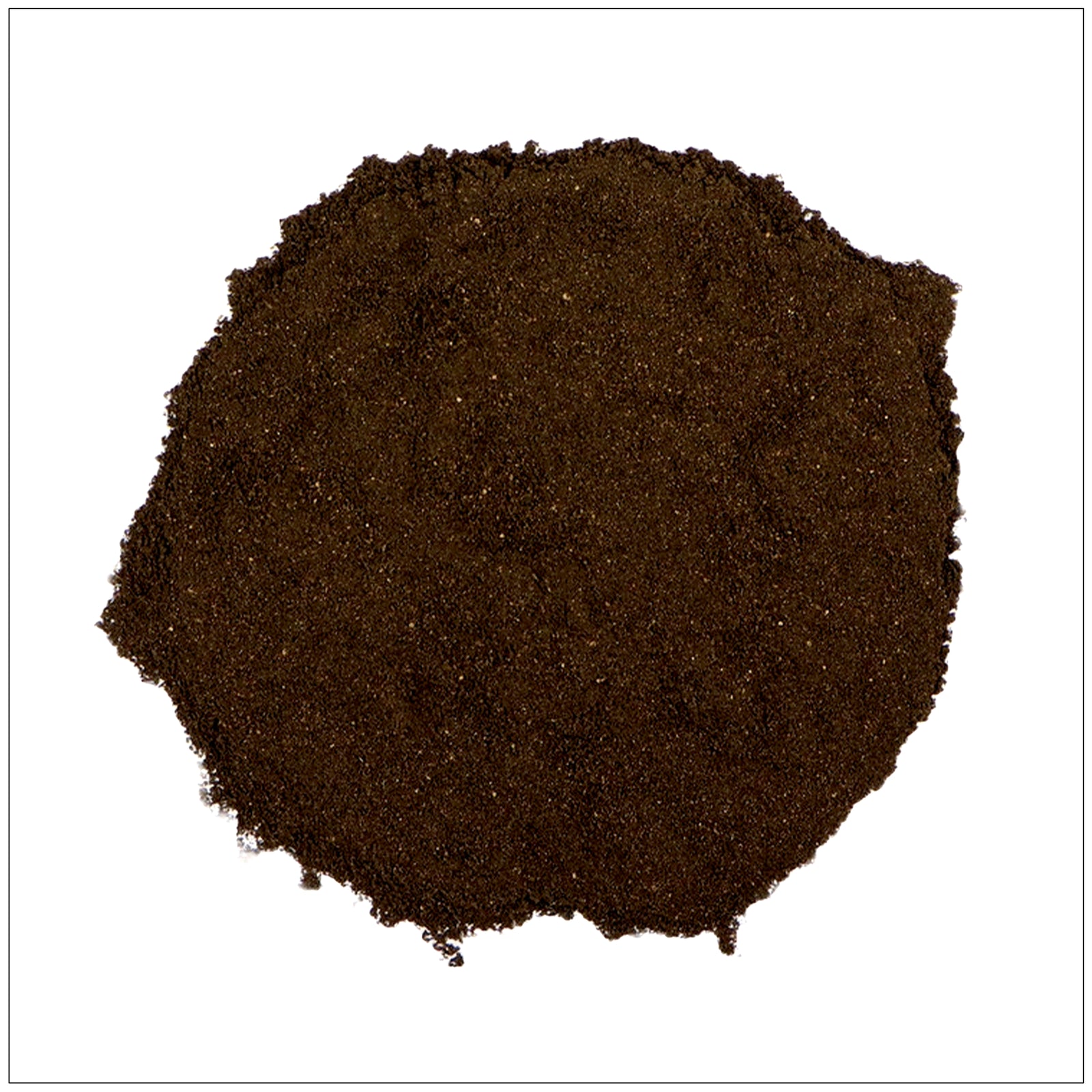 Black Walnut Hull Powder in a glass bowl on a wooden surface, used for wellness and natural remedies