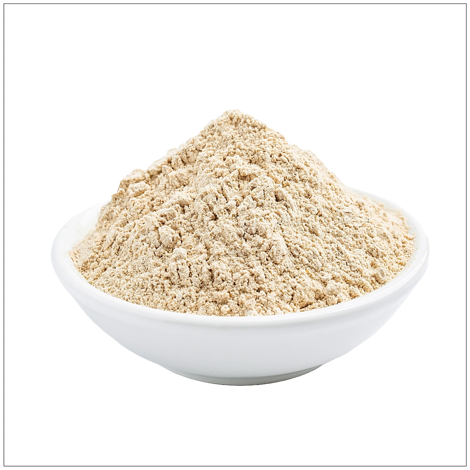 Natural brown rice flour in a wooden bowl for gluten-free baking and healthy recipes.