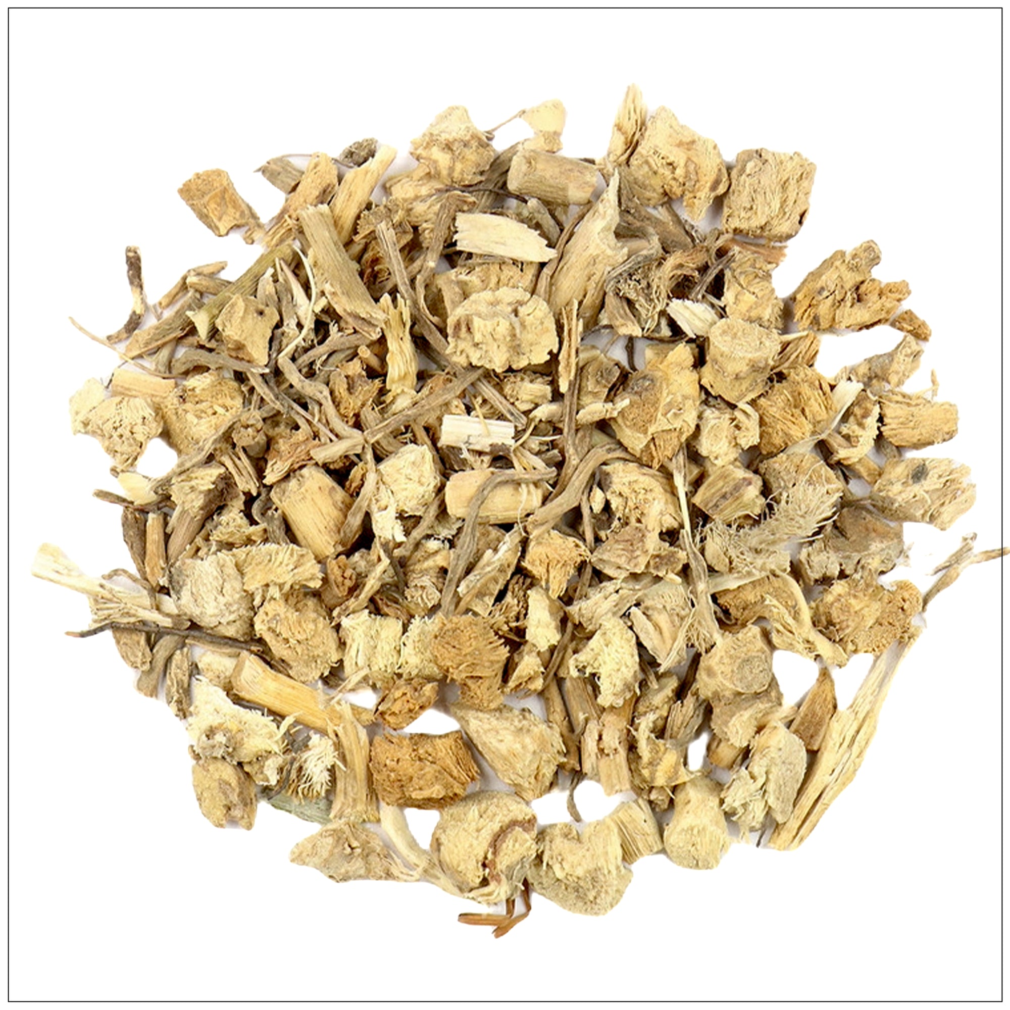 Dried Butcher’s Broom Root herb used in natural supplements for vein and circulatory health support.