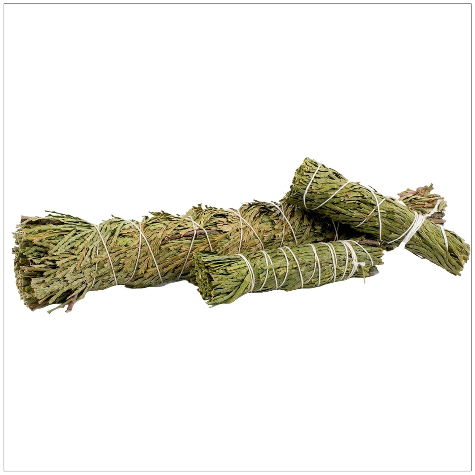 Hand holding a lit cedar smudge stick with gentle smoke rising during a cleansing ritual.
