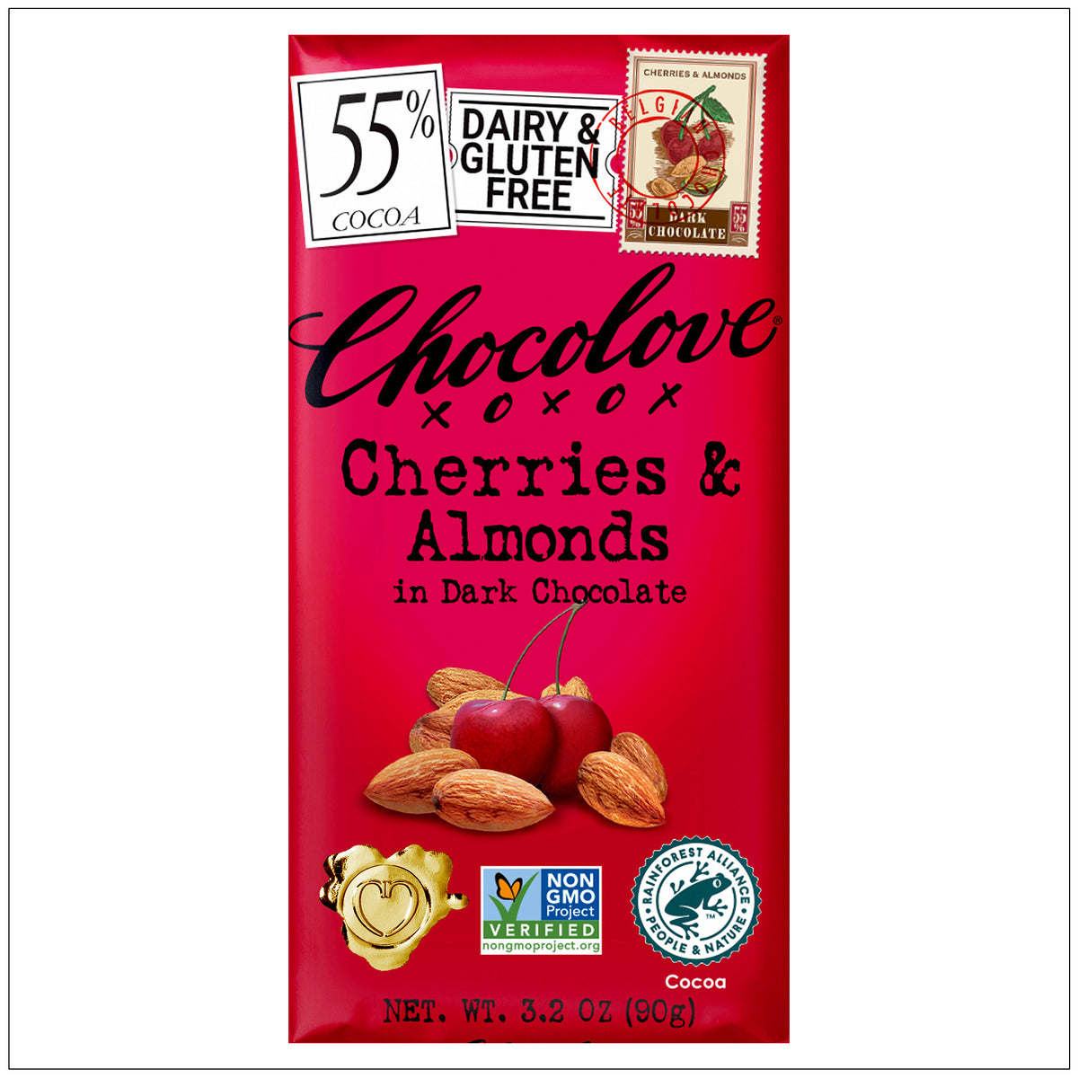 Gourmet dark chocolate-covered cherries and almonds, a rich and crunchy treat perfect for indulgent snacking.