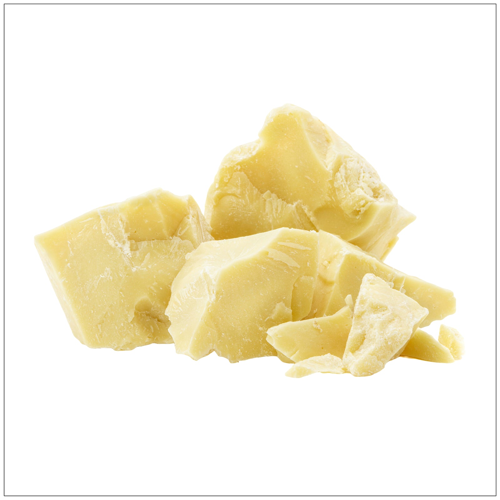 Pure cocoa butter blocks with creamy texture, ideal for skincare and DIY beauty recipes in the USA market.