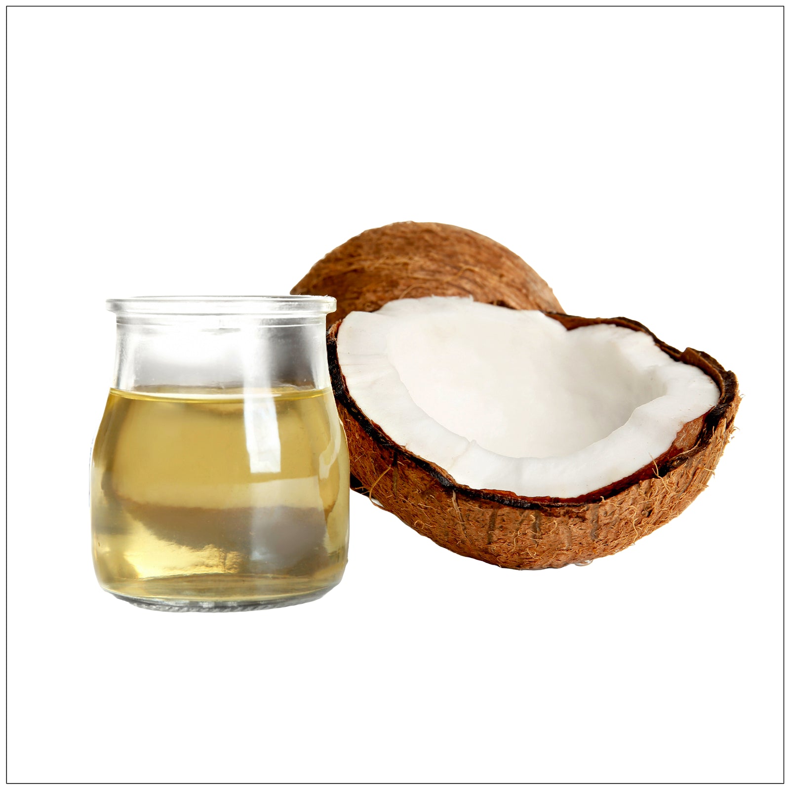 Glass jar of extra virgin coconut oil 100% pure unrefined, ideal for cooking, skin, and hair care.