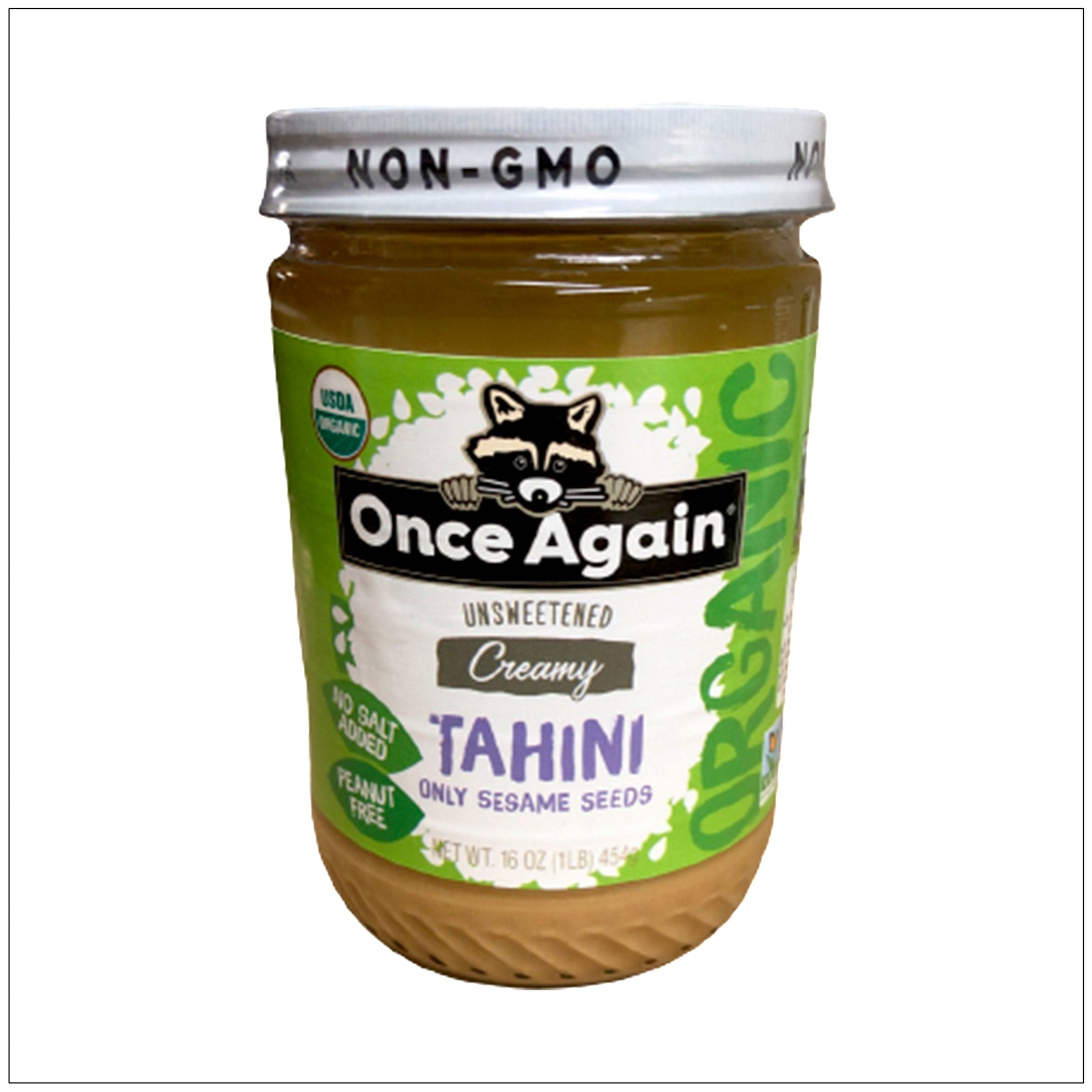Creamy Once Again Tahini Sesame Paste in a glass jar, rich in flavor and ideal for sauces, dips, or spreads.