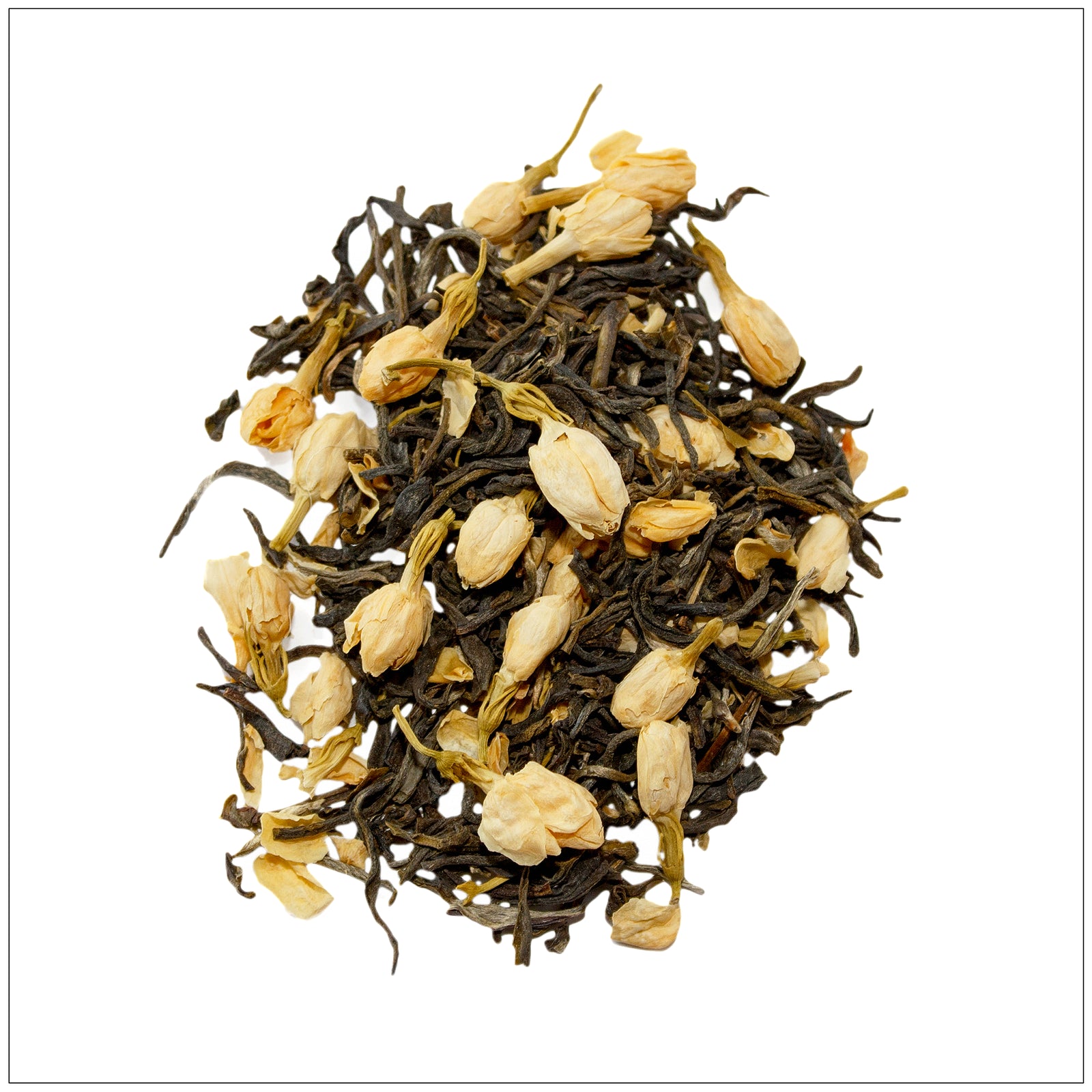 A steaming cup of decaf jasmine tea with delicate floral aroma, perfect for a calming caffeine-free moment.