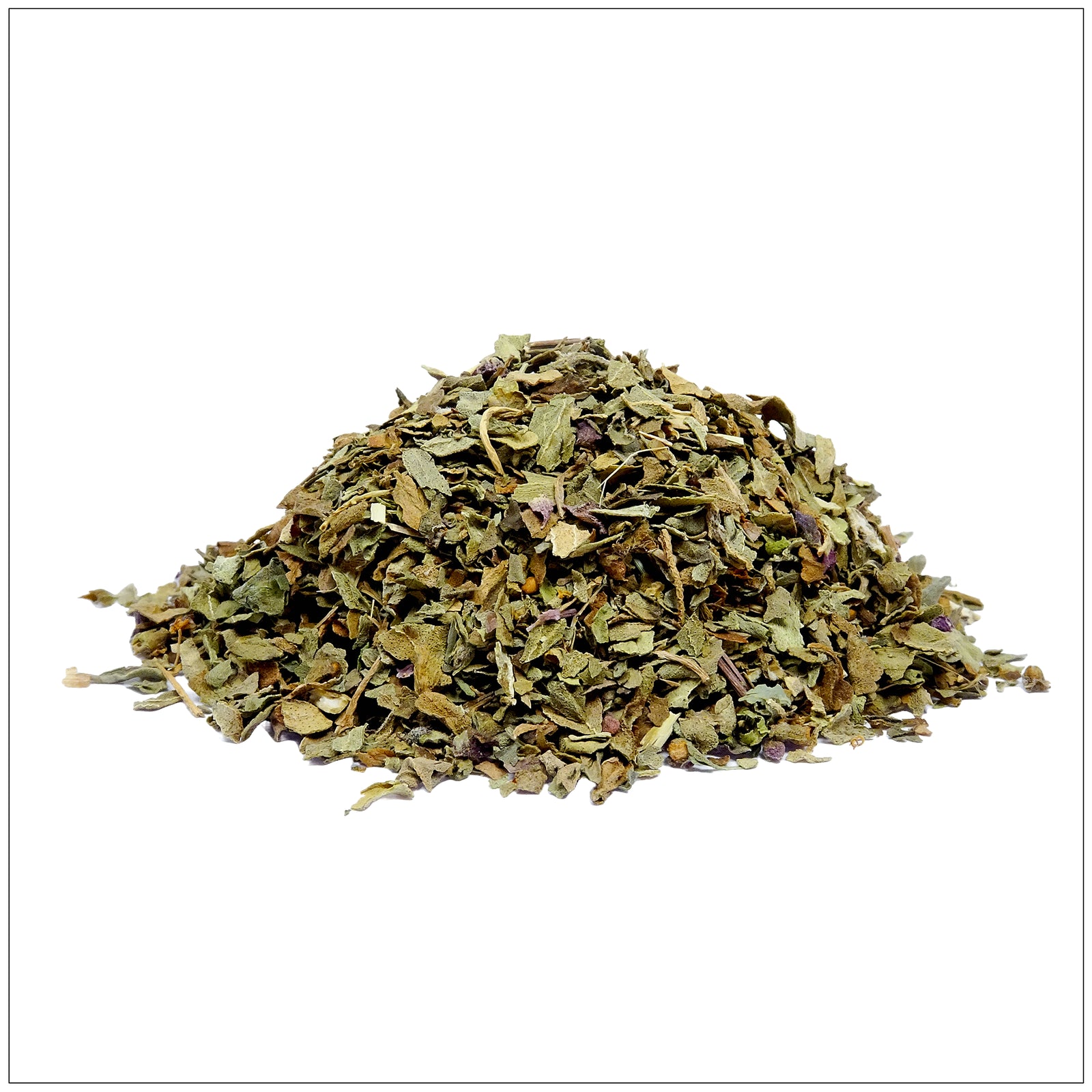 Dried basil leaves in a bowl on a wooden table, ideal for seasoning Italian and Mediterranean dishes.