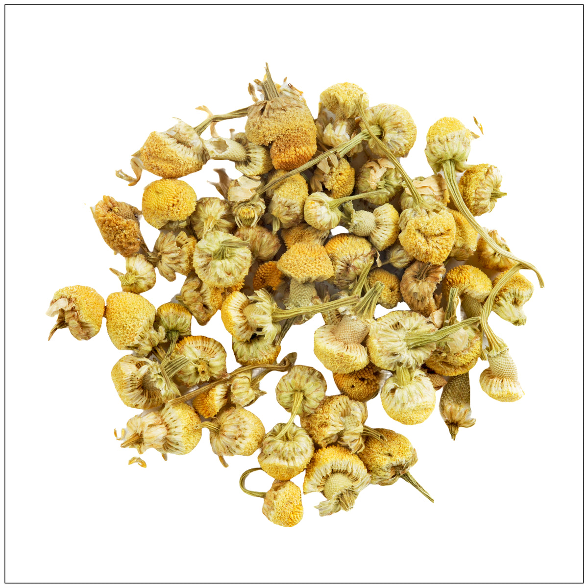 Loose dried chamomile flowers for herbal tea, relaxation, and natural wellness remedies.
