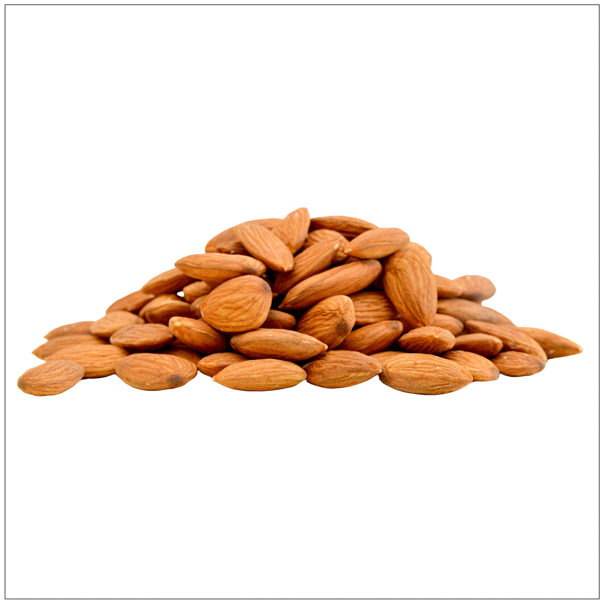 A close-up of fresh raw almonds, showcasing their smooth, light brown texture.