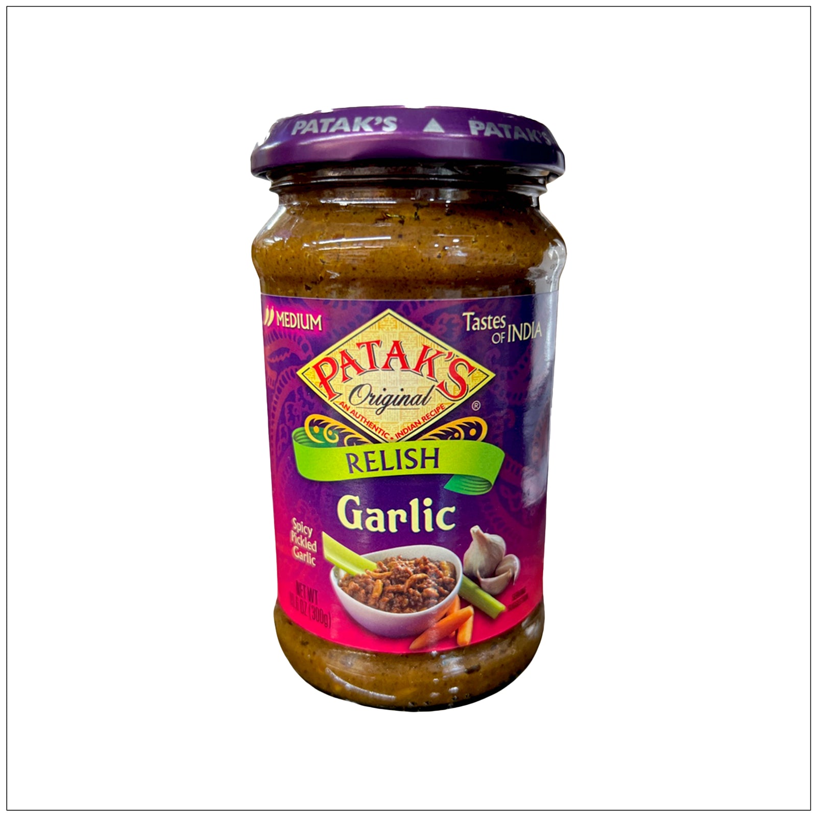 Spicy and tangy garlic pickle in a glass jar, perfect as a flavorful Indian-style condiment for meals and snacks.