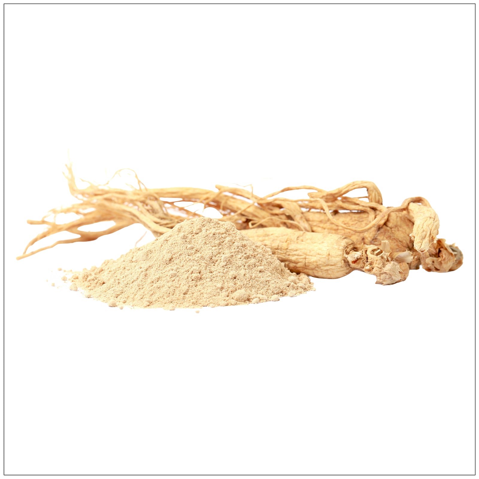 Ginseng Root Powder in a wooden bowl, used for energy, focus, and overall wellness support.