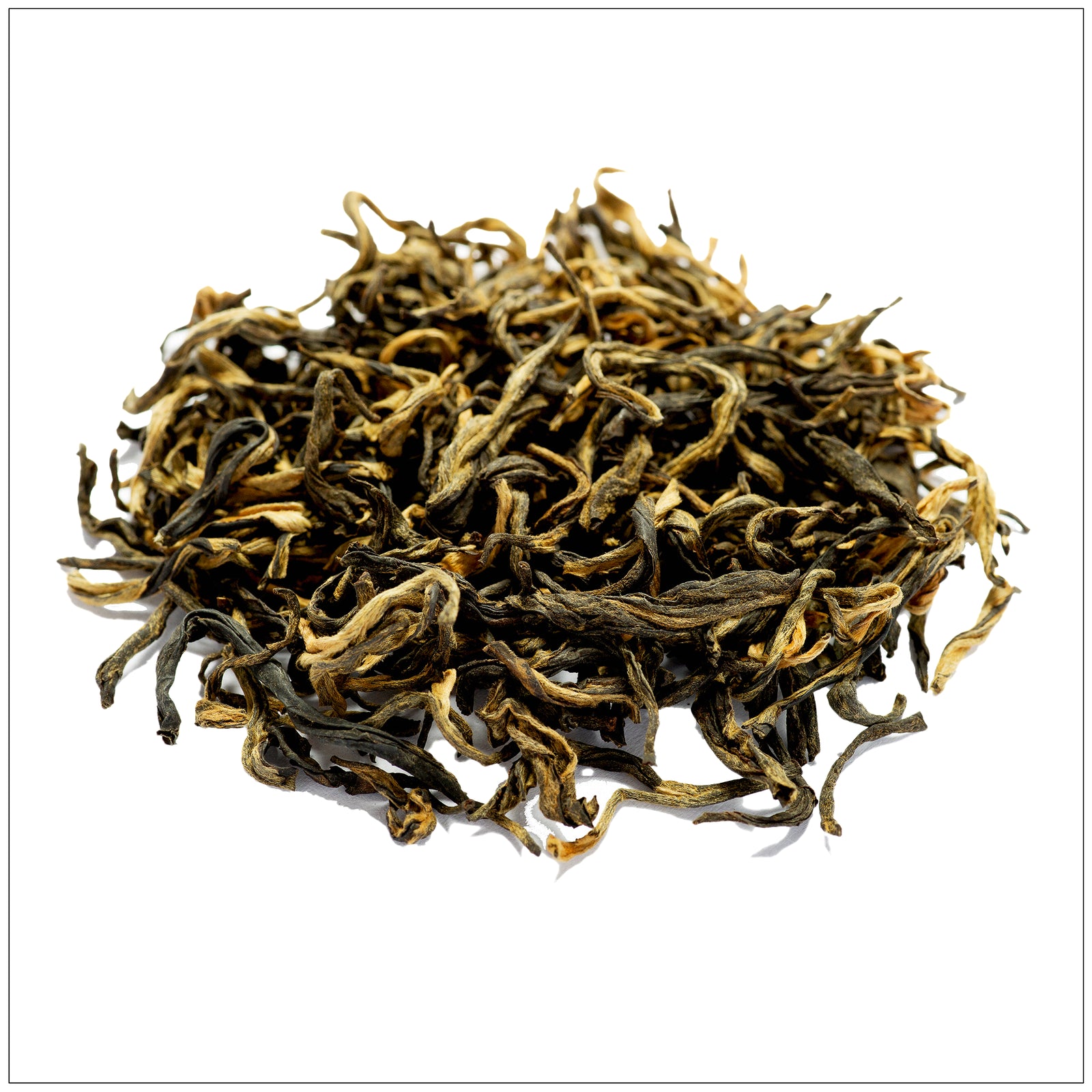 Premium Golden Monkey Tea leaves with rich golden tips, known for smooth flavor and malty aroma.