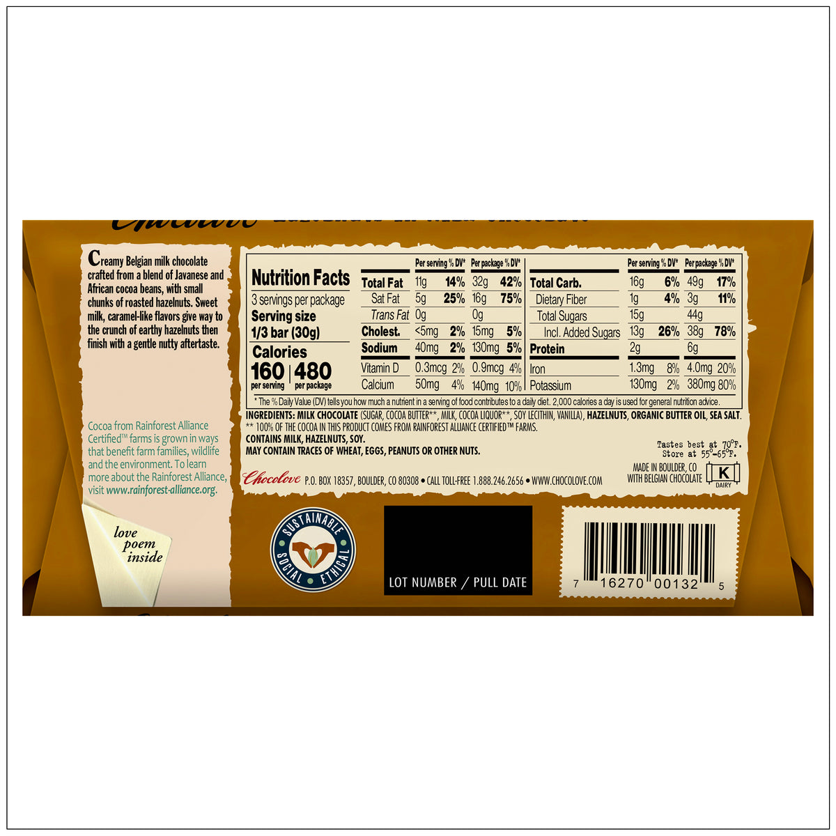 Whole roasted hazelnuts coated in rich, creamy milk chocolate for a delicious crunchy and sweet treat. Buy it Alive Herbals