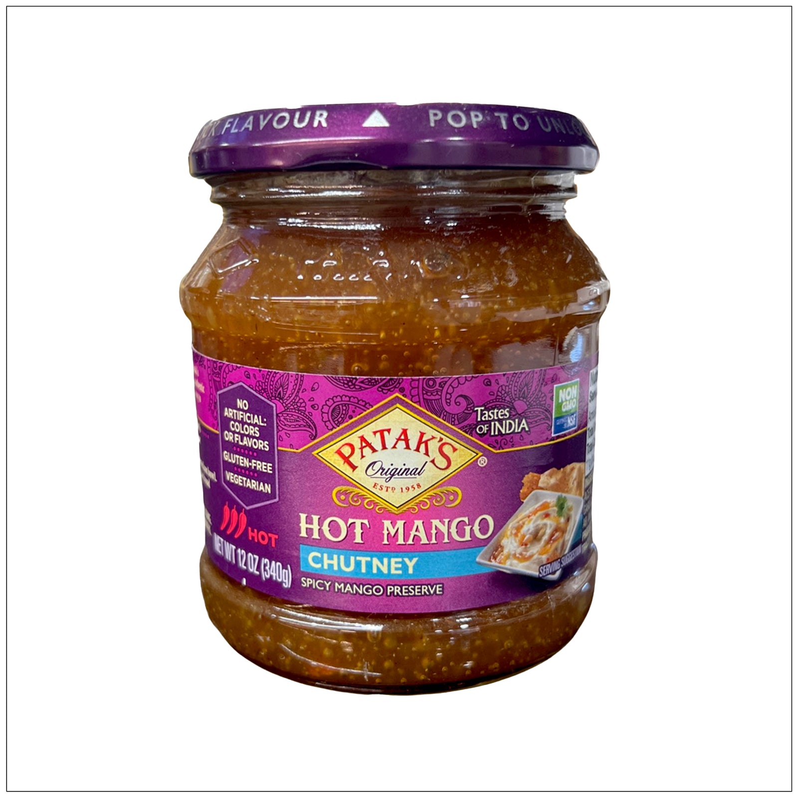 Rich, spicy hot mango chutney made with ripe mangoes and aromatic spices, perfect for grilled meats and curries.