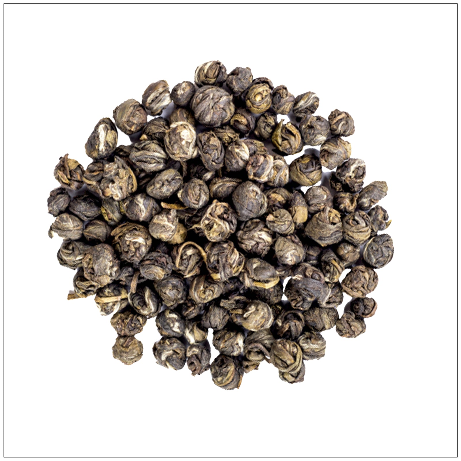 Steaming cup of jasmine green tea with loose leaves and jasmine flowers on a wooden table.