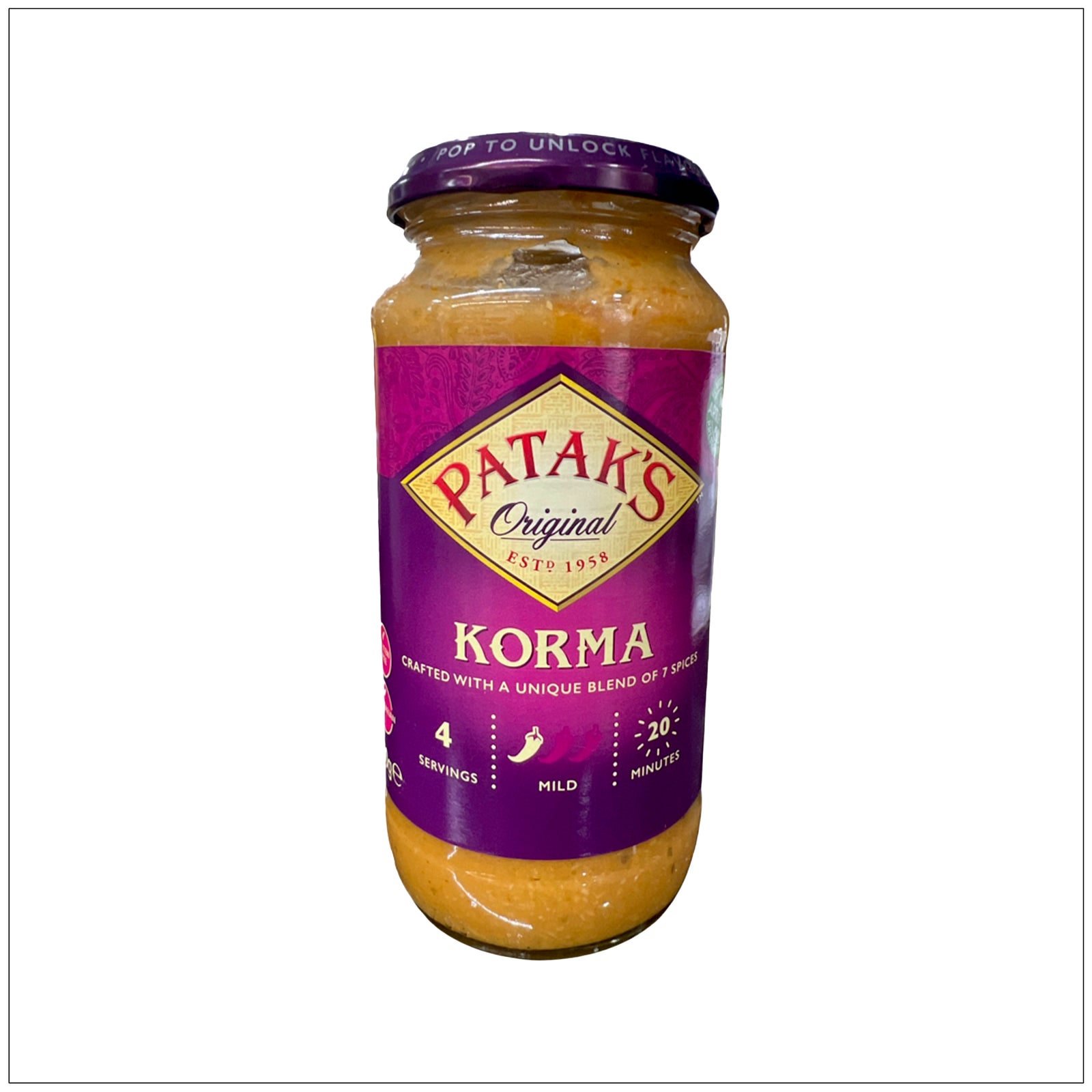 Korma Mild Simmer Sauce jar with creamy, aromatic Indian curry sauce perfect for easy home cooking.