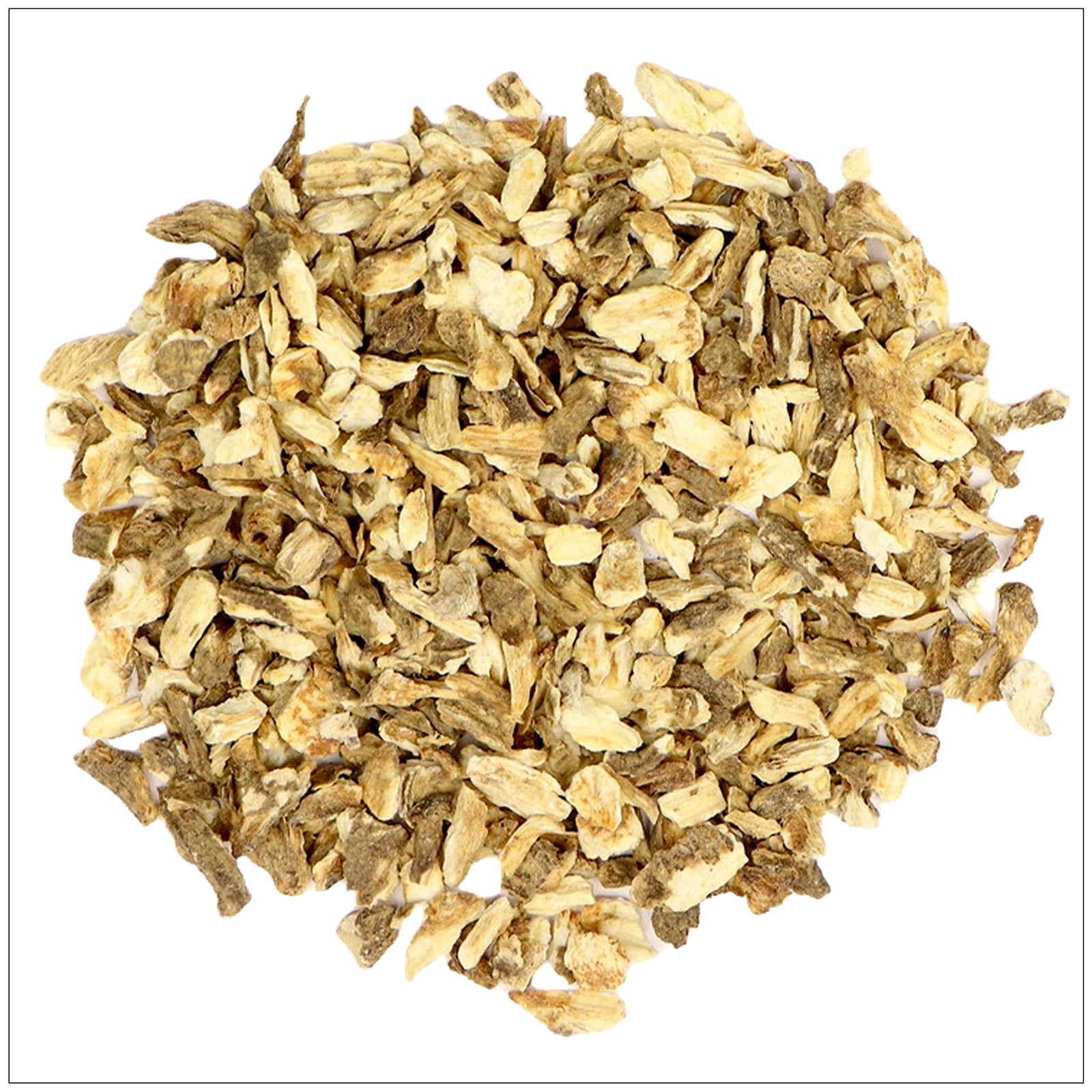 Dried lovage root used in herbal remedies and cooking for its celery-like flavor and digestive benefits.