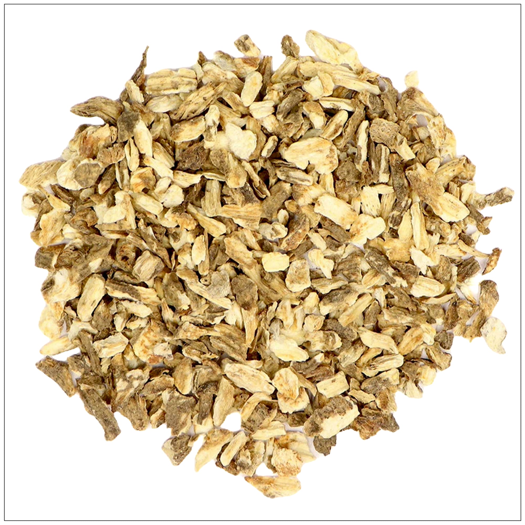 Dried lovage root used in herbal remedies and cooking for its celery-like flavor and digestive benefits.