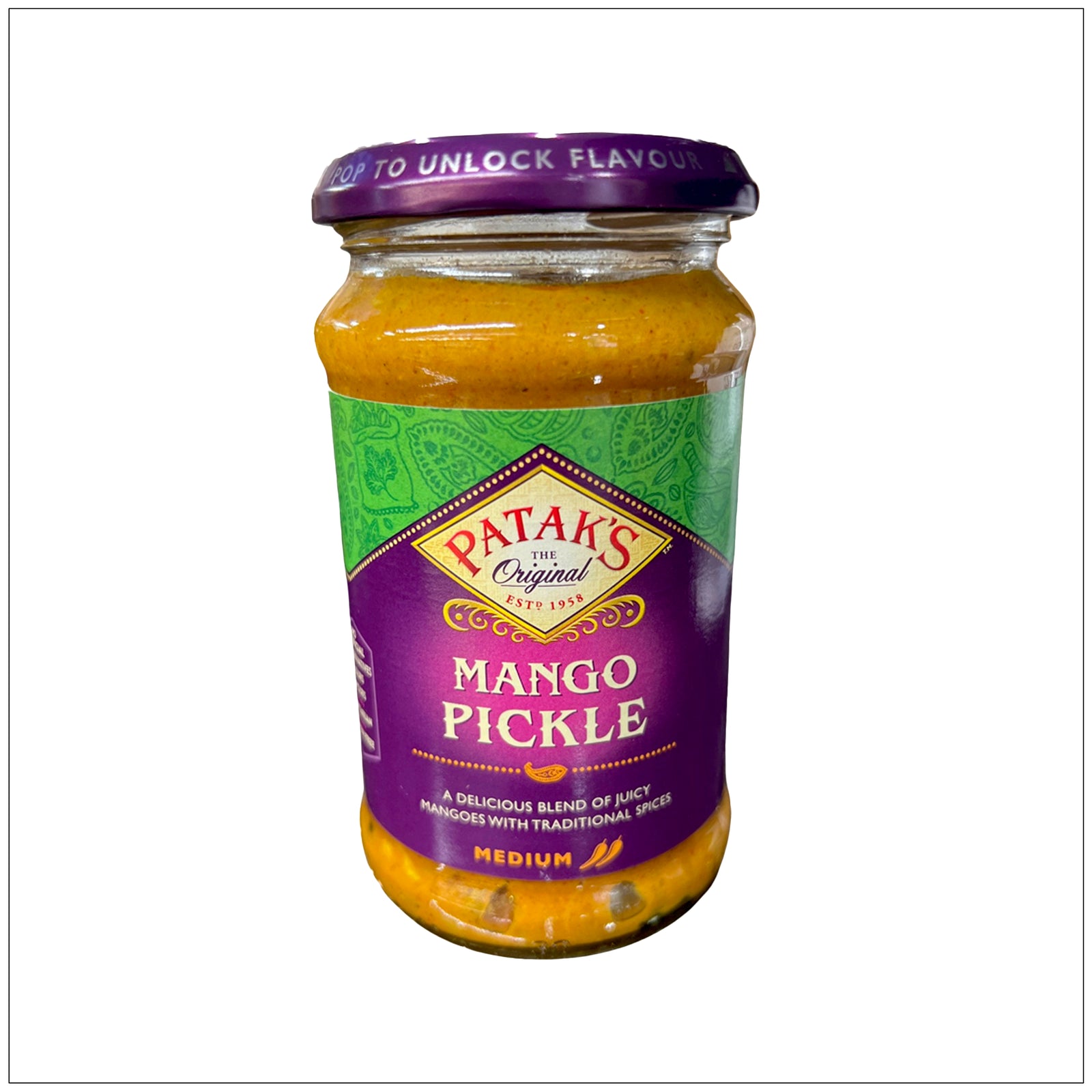 Traditional Indian Mango Pickle Medium – tangy, spicy, and flavorful condiment made with raw mangoes and spices.