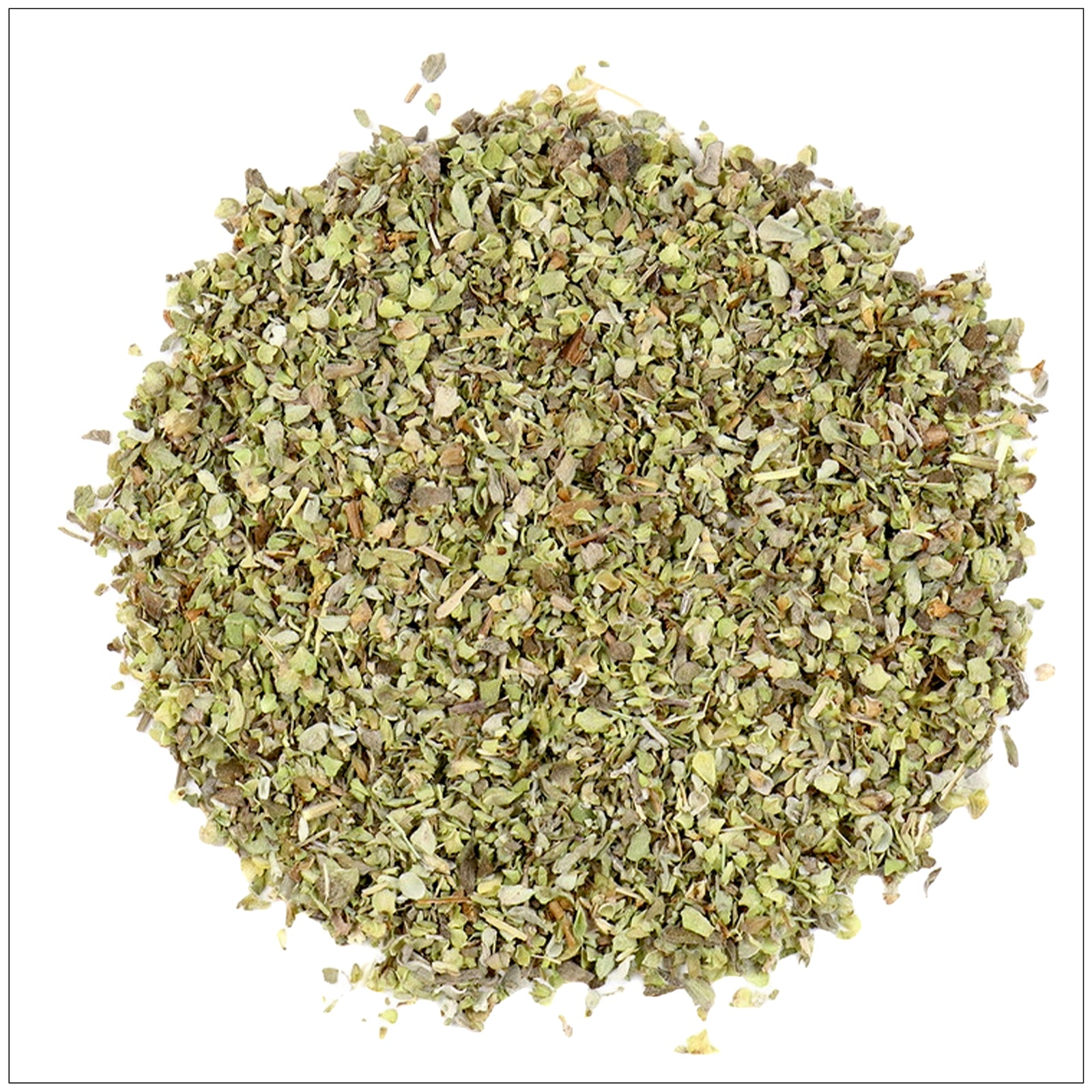 Dried marjoram leaves in a bowl, aromatic herb used for seasoning meats, soups, and Mediterranean dishes.