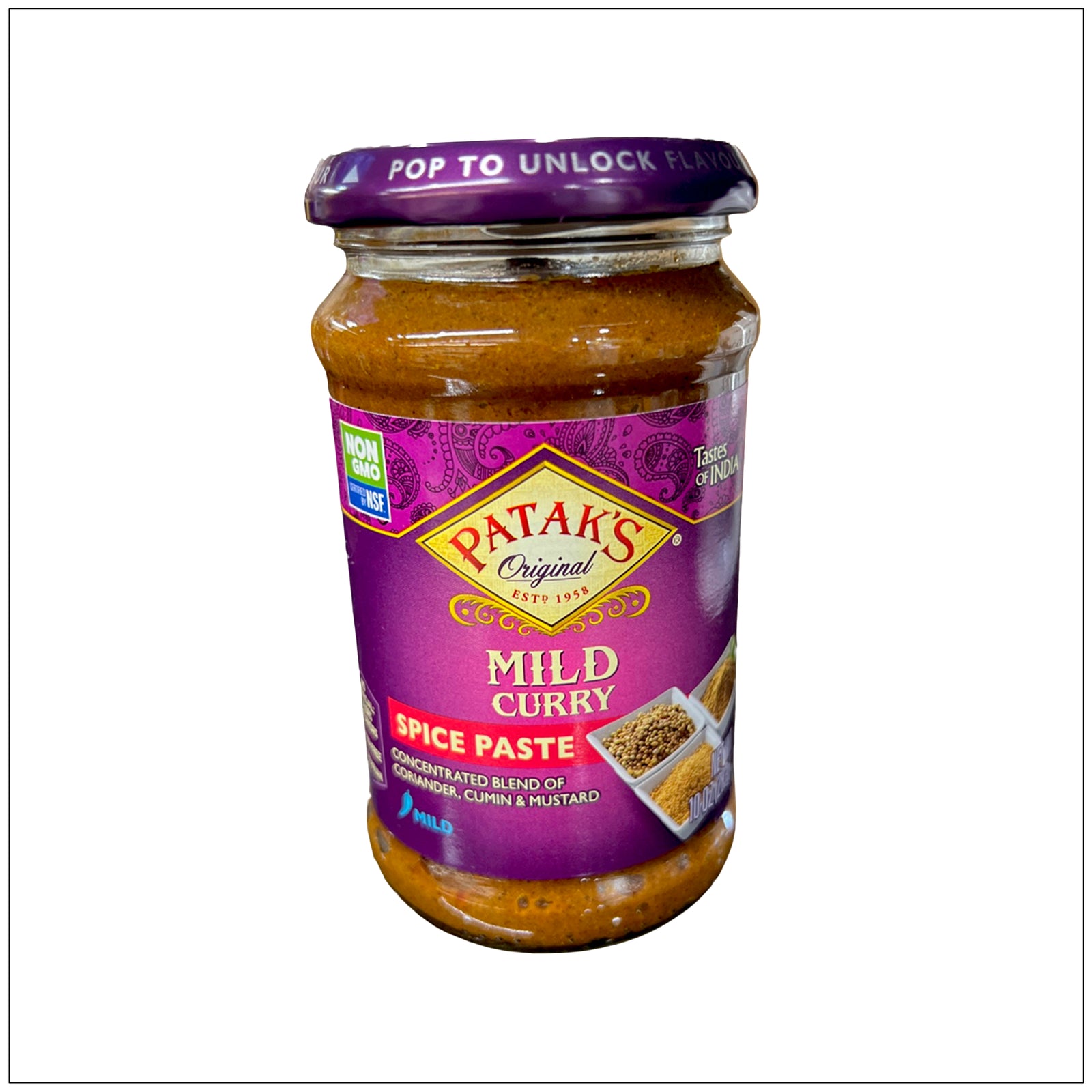Aromatic mild curry spice paste in a jar, ideal for easy Indian-style dishes with rich flavor.