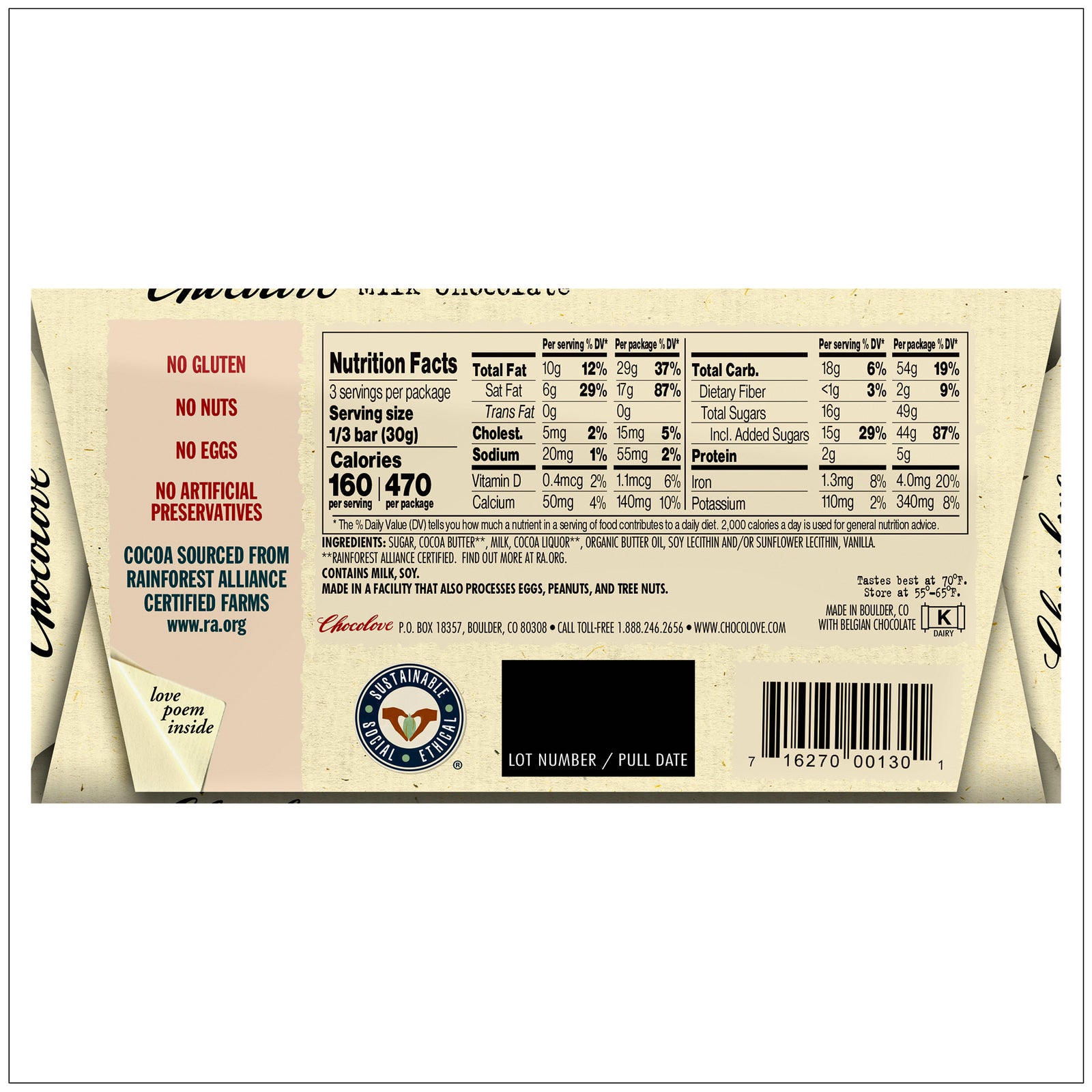 Smooth and creamy milk chocolate bar with a rich, velvety texture perfect for snacking or gifting. Buy it Alive Herbals.