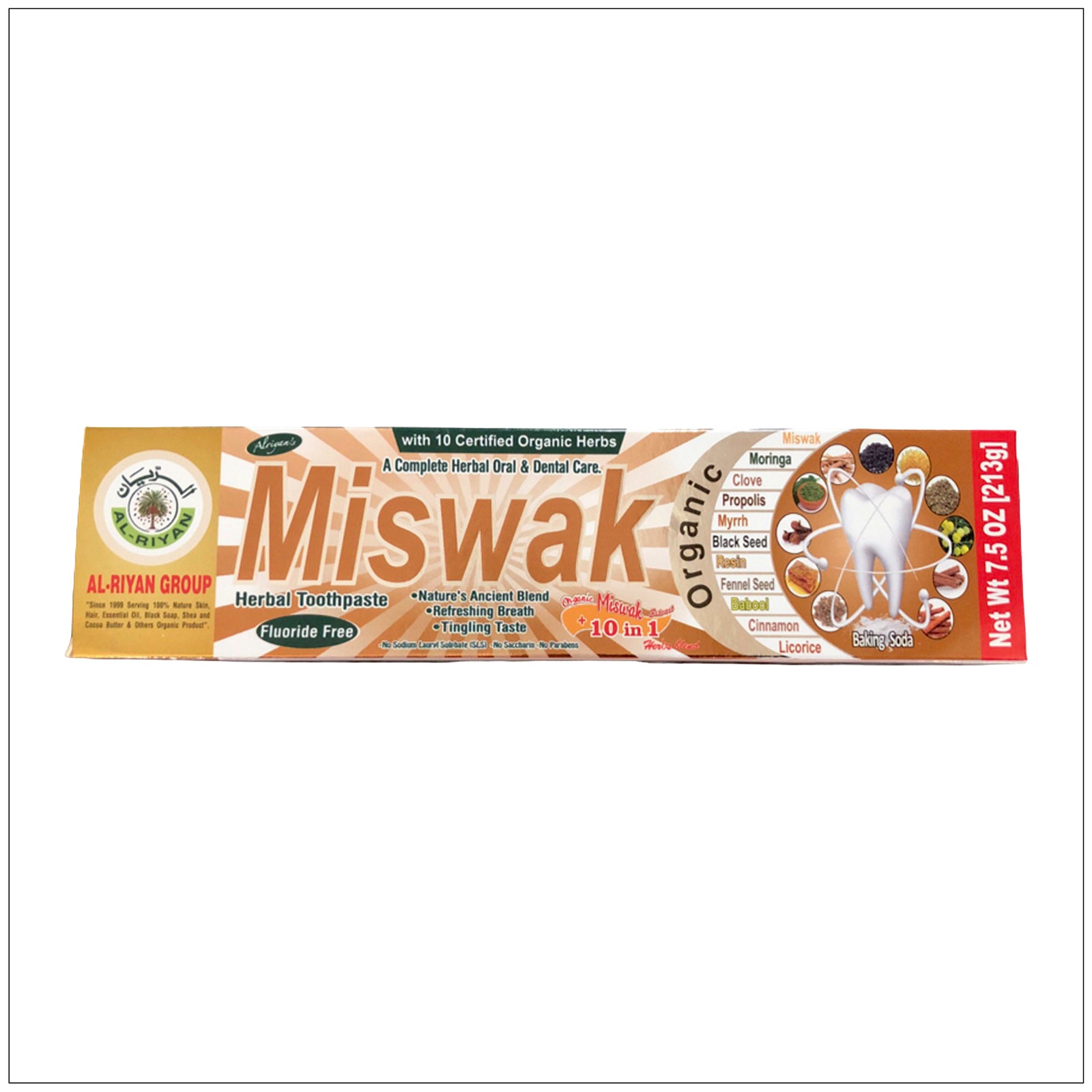 Natural Miswak herbal toothpaste for healthy gums, fresh breath, and fluoride-free oral care.