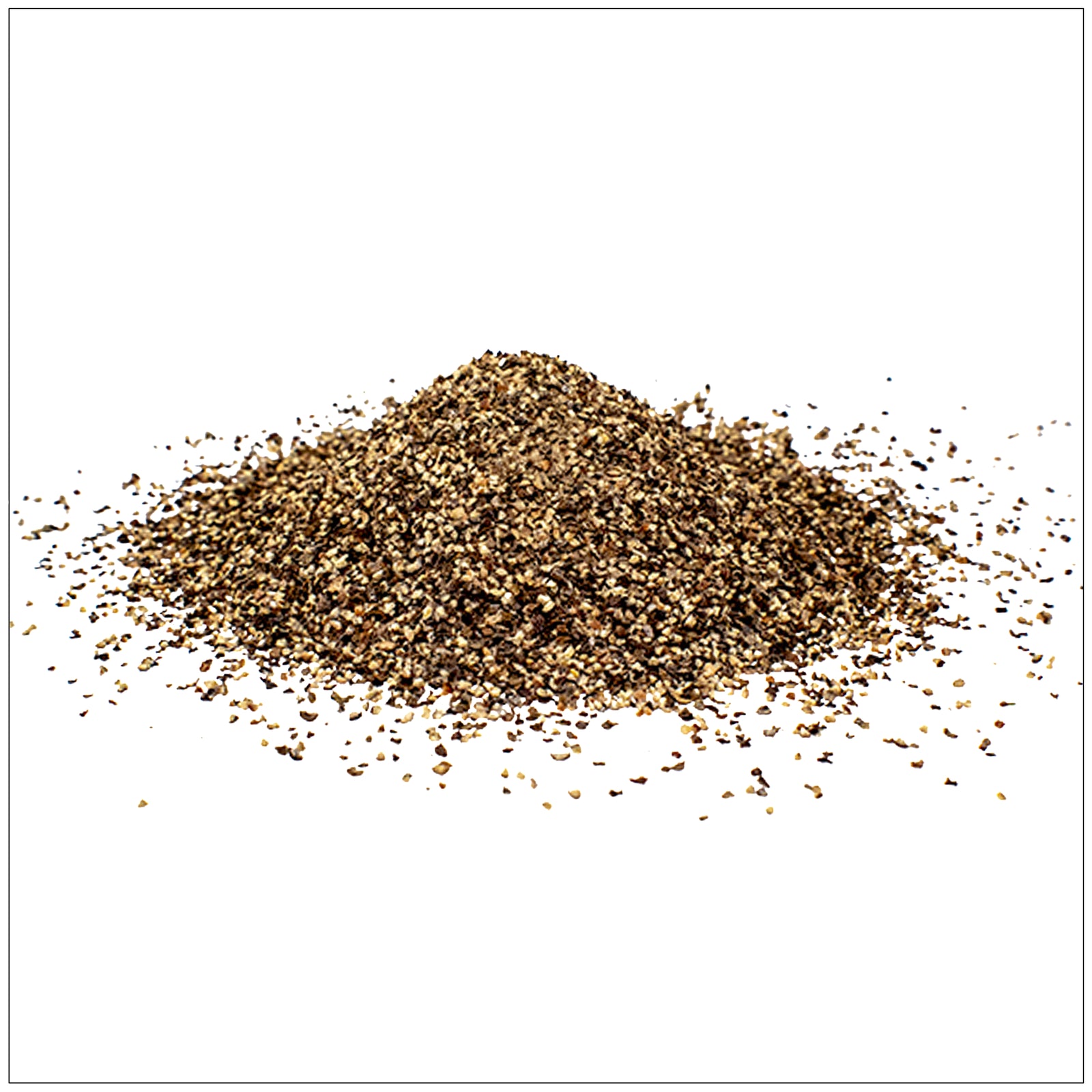 Close-up of Premium Butcher Black Pepper blend, showcasing coarse, fresh black peppercorns in a resealable pouch, perfect for seasoning meats and enhancing flavors.