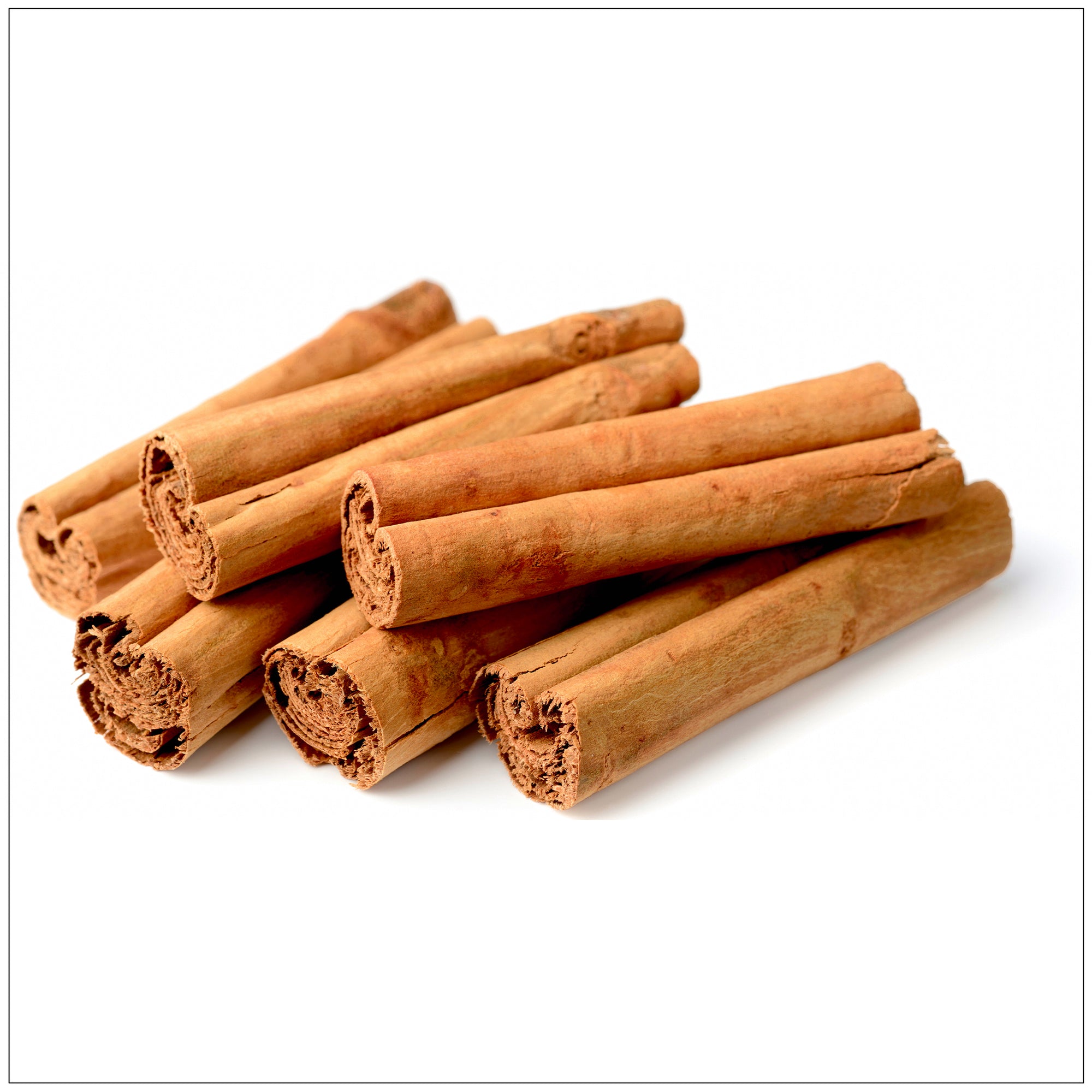 Premium true cinnamon sticks with a sprinkle of cinnamon powder.