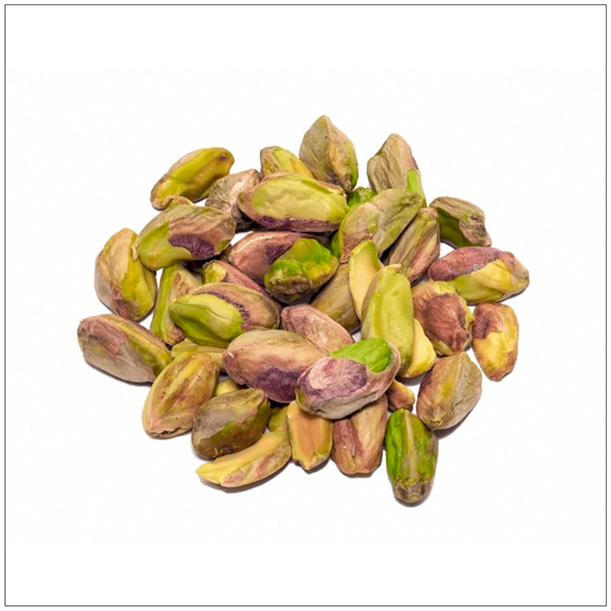 A close-up of vibrant raw green pistachios in their natural shells, handpicked from California farms, showcasing their fresh and premium quality.