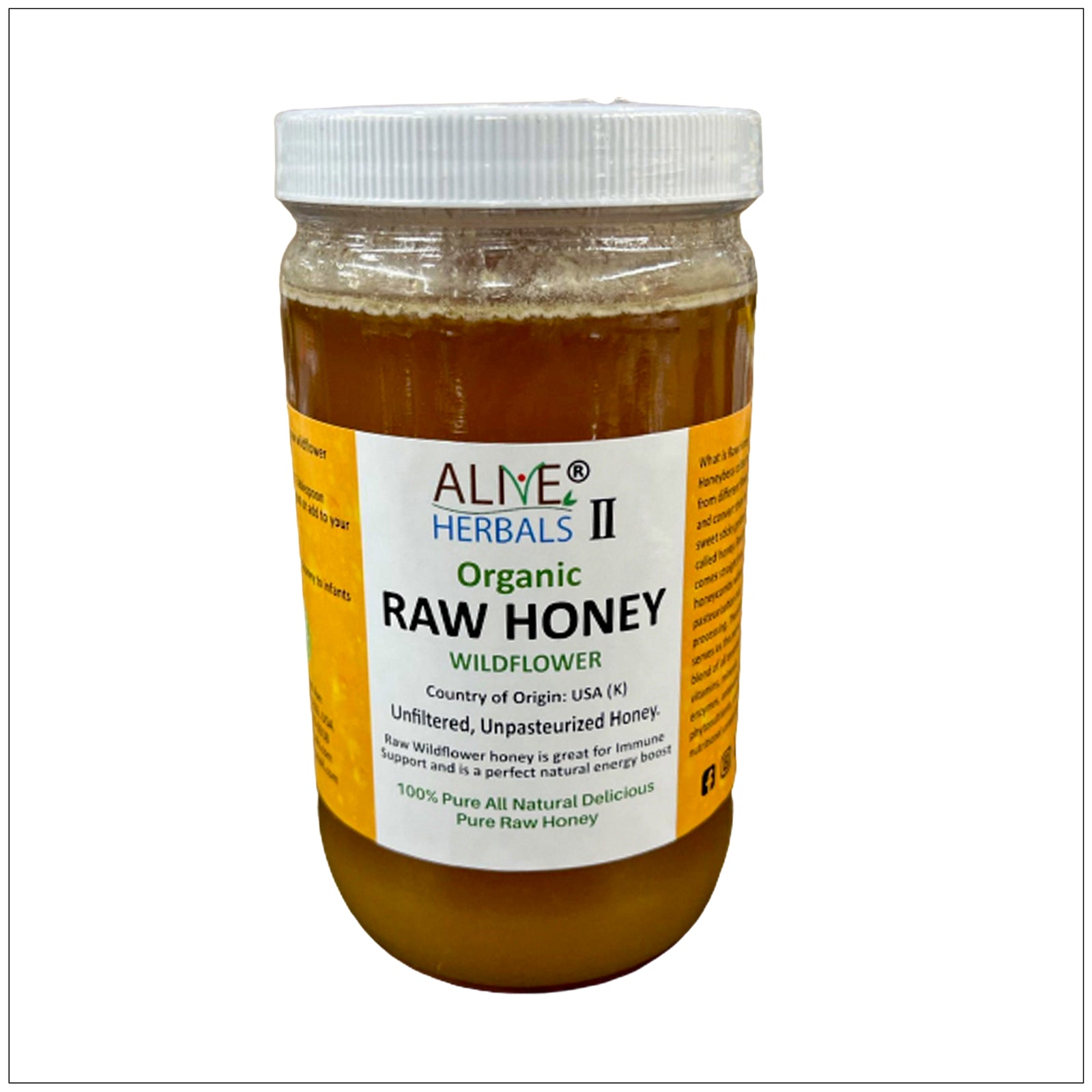 Raw honey in glass jar with honey dipper, showcasing natural golden color and thick texture