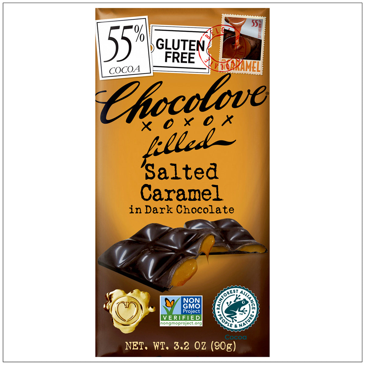 Rich dark chocolate filled with gooey salted caramel for a luxurious sweet and salty indulgence. 