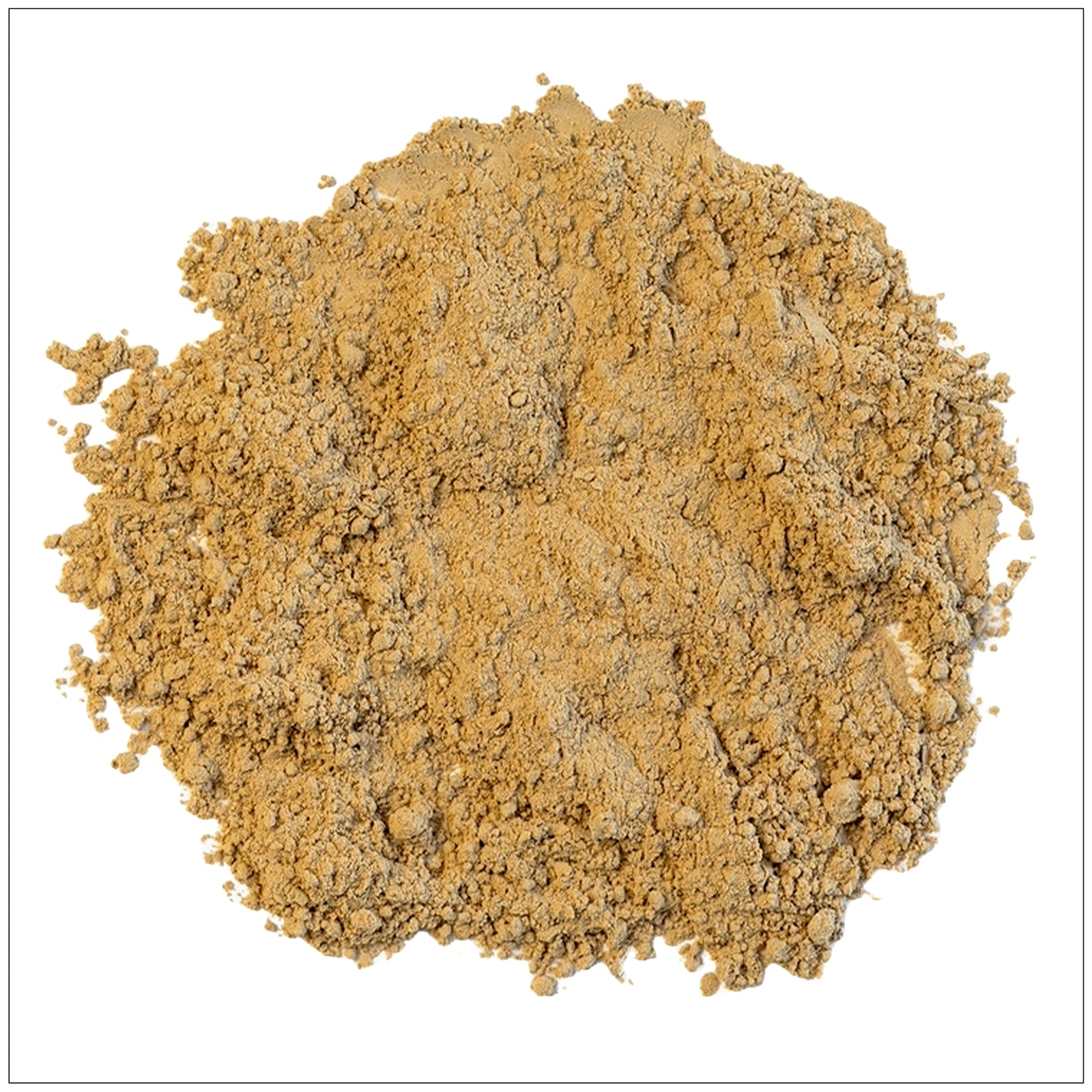 Fine-ground shiitake mushroom powder in a wooden bowl, perfect for soups, sauces, and seasoning blends.