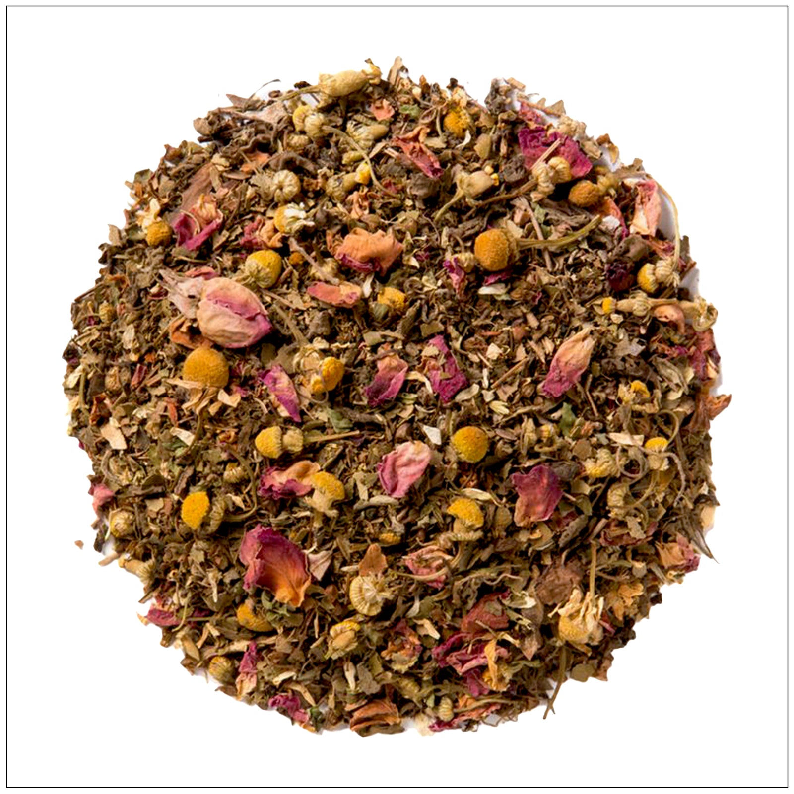 Buy Organic Tulsi Rose Tea – calming herbal blend with rose petals and holy basil, caffeine-free and soothing.
