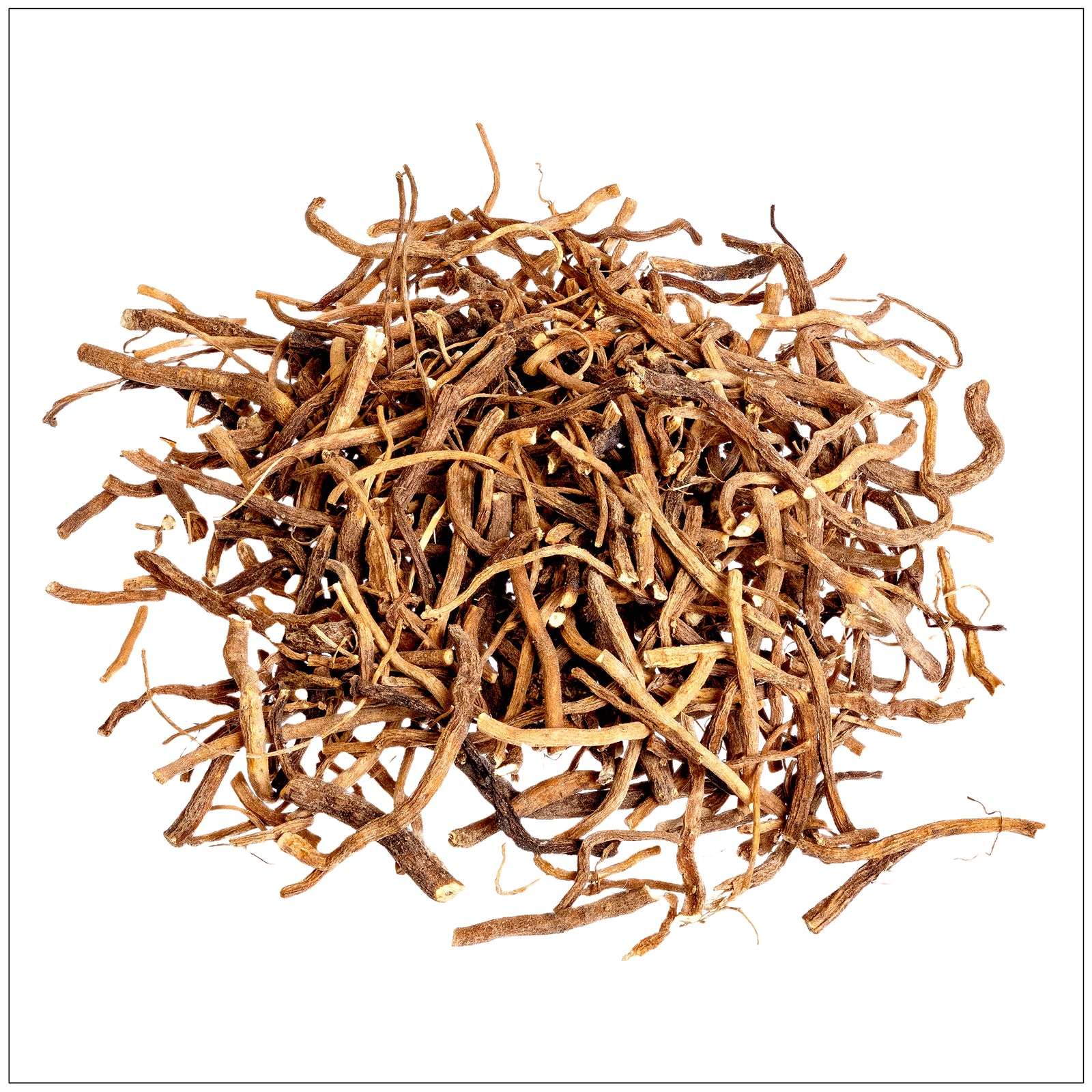 Dried Valerian root supplement for natural sleep support and stress relief, herbal wellness remedy.