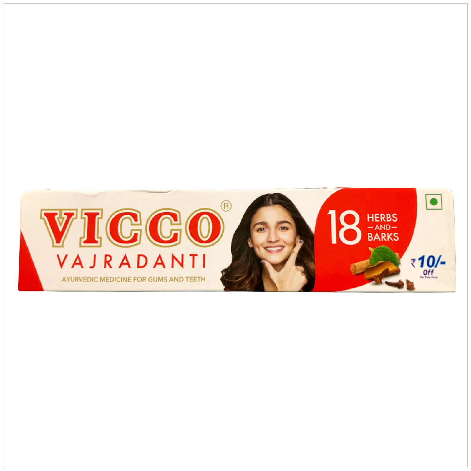 Natural Vicco Vajradanti neem toothpaste with herbal ingredients for complete oral care and fresh breath.