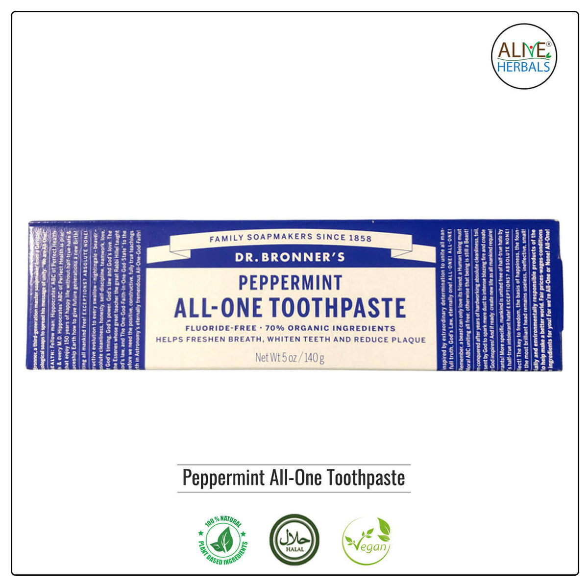 Peppermint All-One Toothpaste - Buy at Natural Food Store | Alive Herbals.