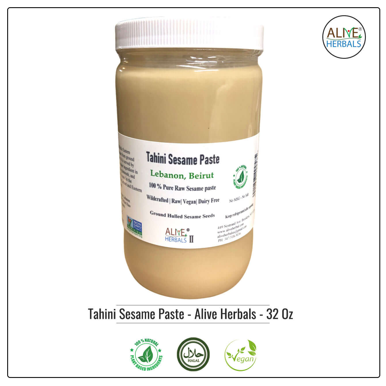 Tahini Sesame Paste - Alive Herbals - Buy at Natural Food Store | Alive Herbals.